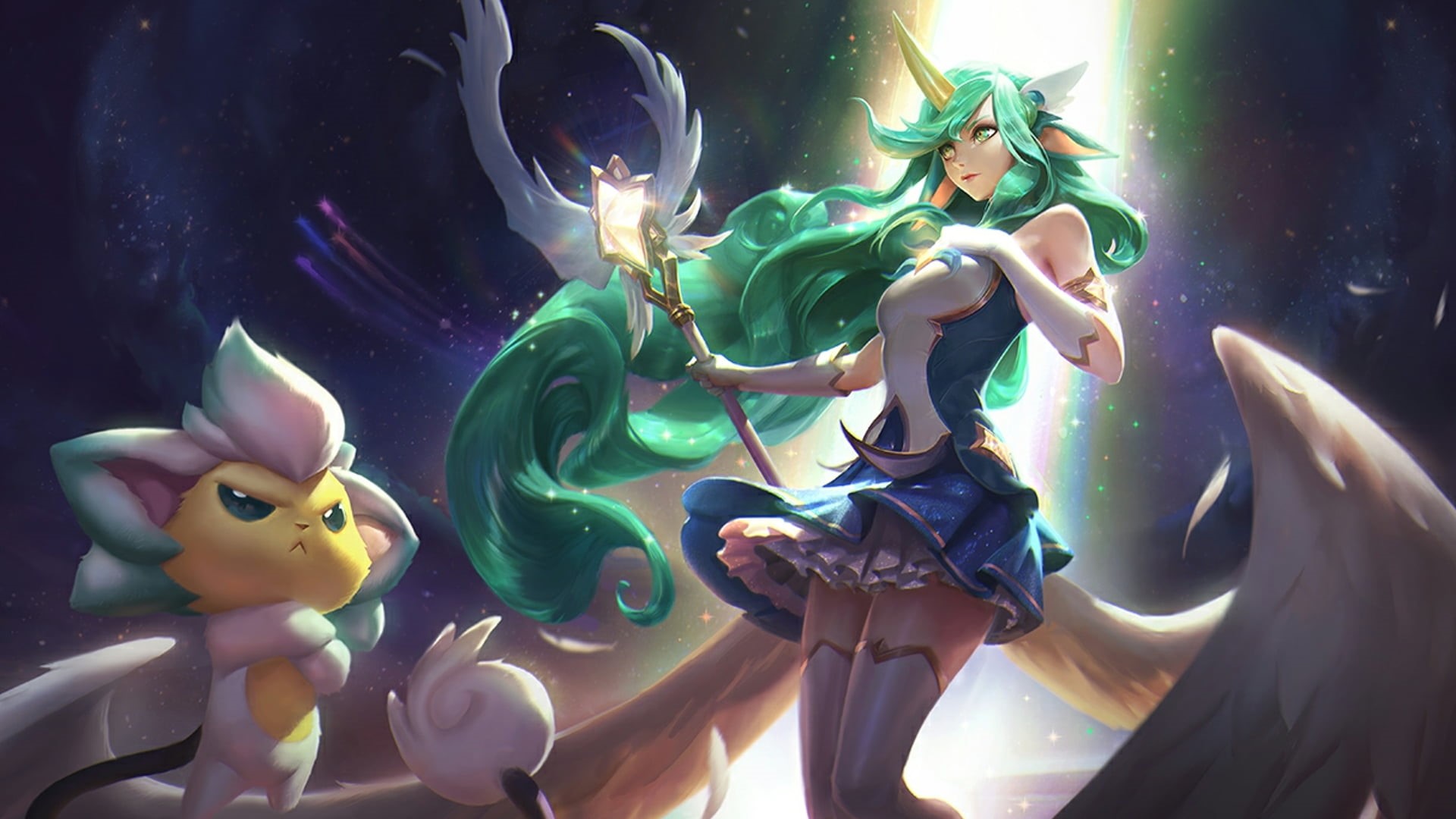 representation, green, male likeness, female, toy, illuminated, sculpture, 1080P, statue, Soraka (League of Legends), haired, creativity, water, outdoors, HD Wallpaper