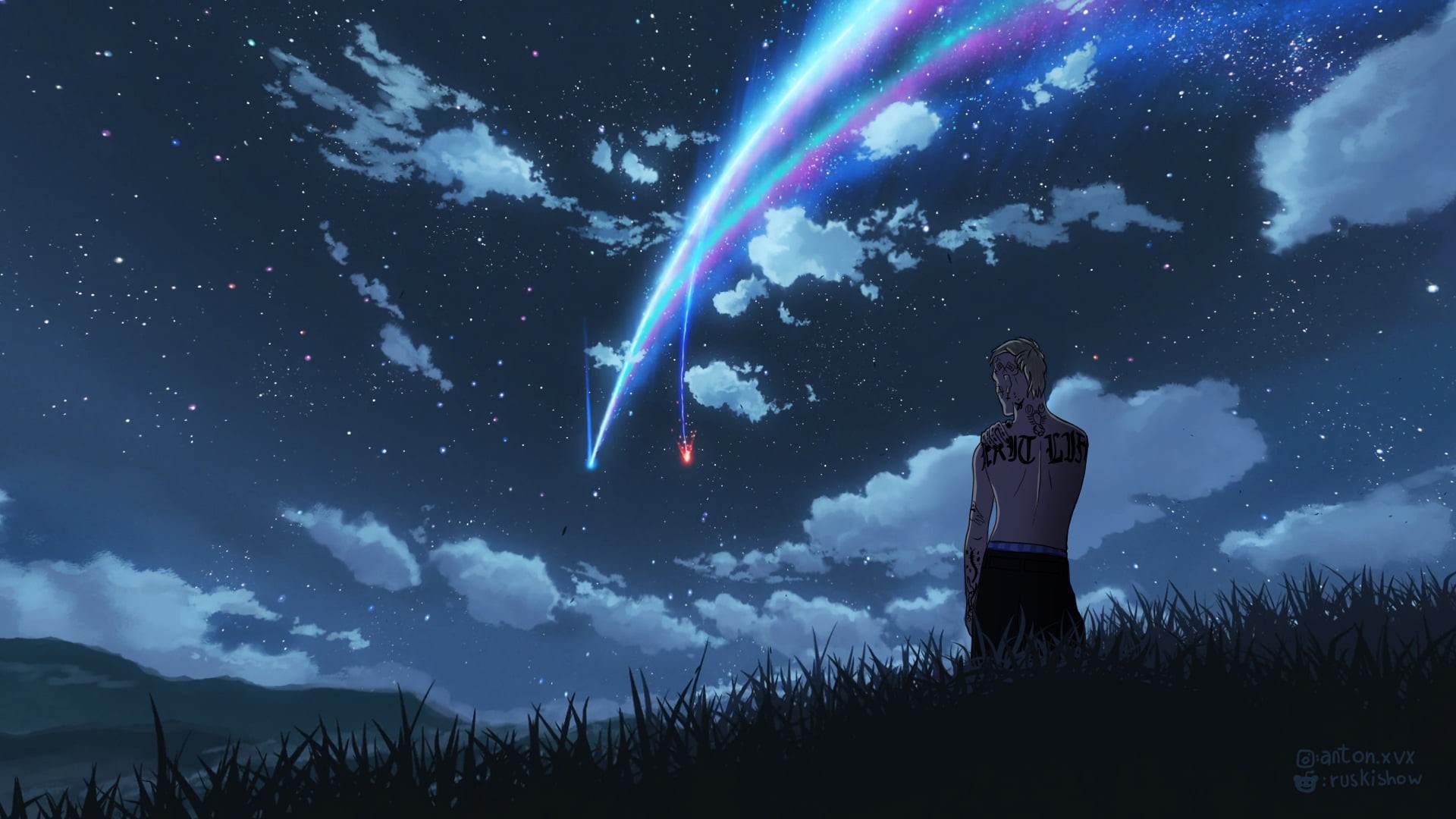 night, shooting stars, 1080P, Kimi no Na Wa, stars, lil peep, HD Wallpaper