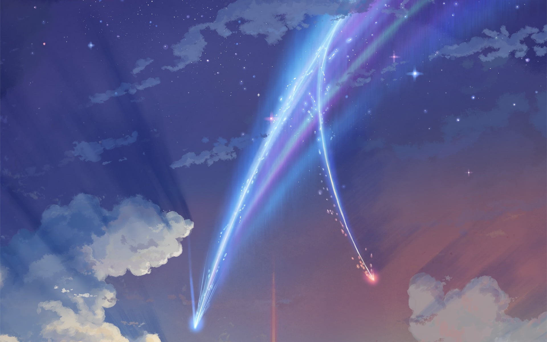 scenics - nature, art, nature, cloud - sky, tranquility, idyllic, illuminated, night, light - natural phenomenon, Kimi No Na Wa., clip, motion, star - space, HD Wallpaper