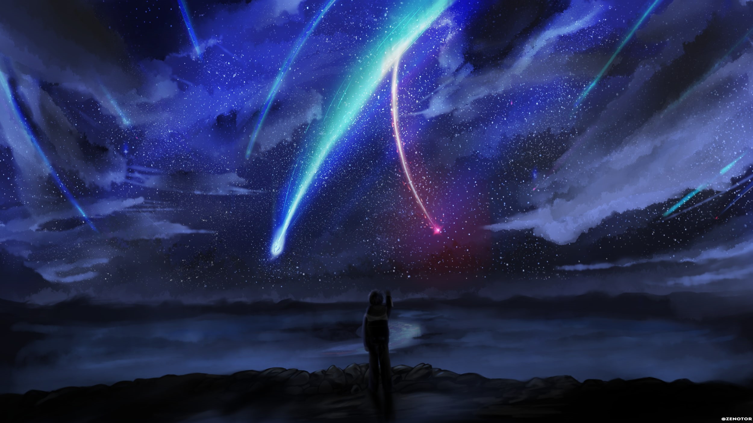 sky, stars, Kimi no Na Wa, 1080P, anime, horizon, comet, HD Wallpaper