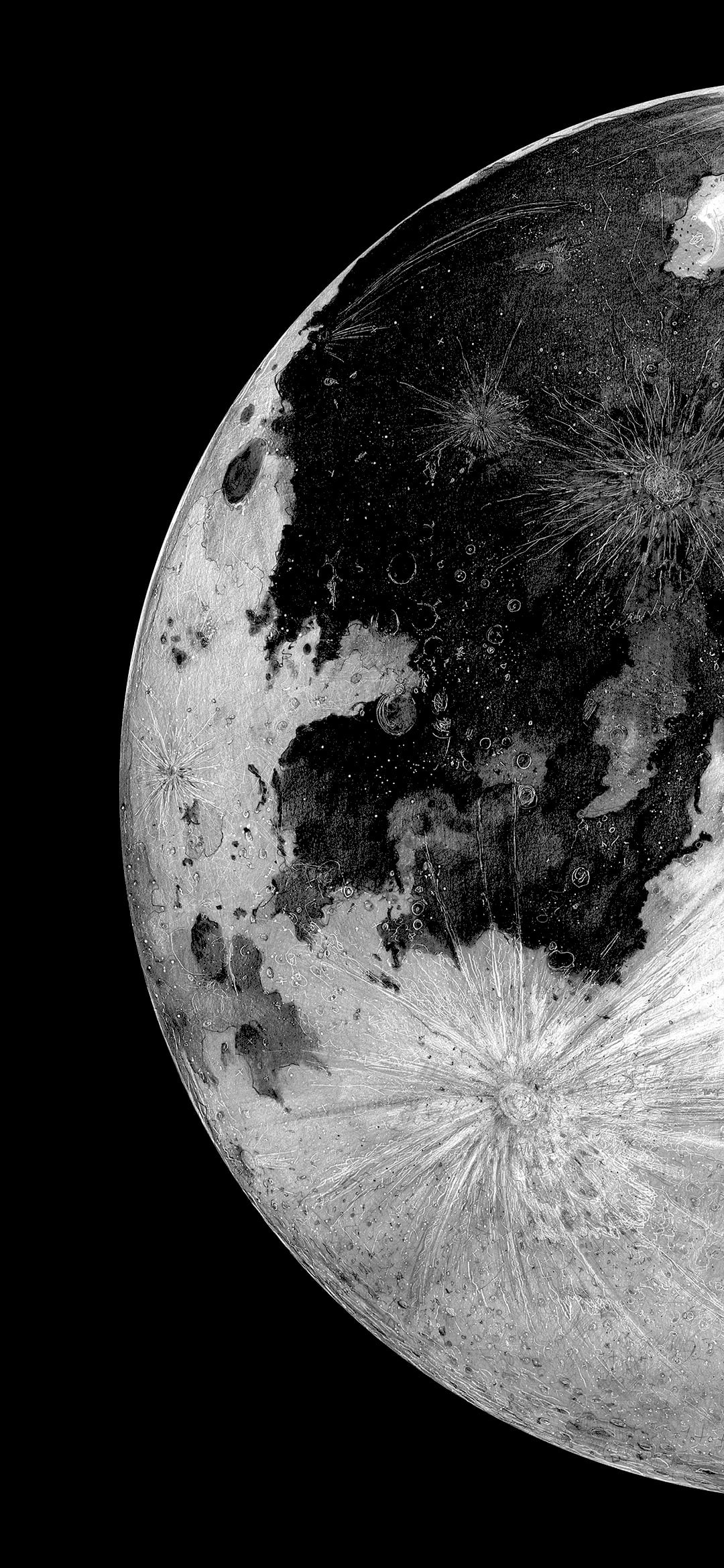 dark, amoled, 1080P, monochrome, planet, Moon, Phone HD Wallpaper