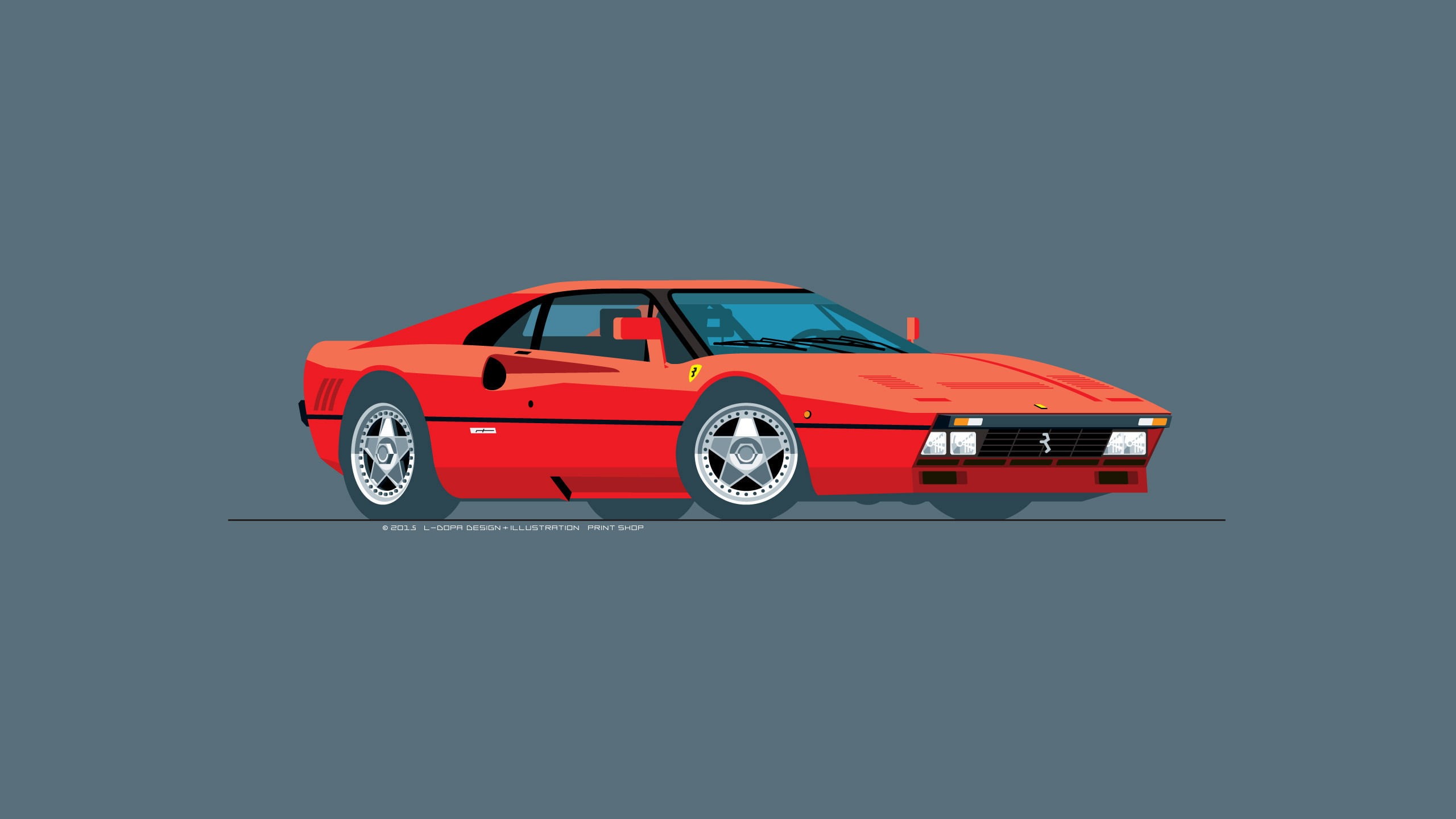 Ferrari, Flatdesign, 288 GTO, car, red, digital art, 2K, HD Wallpaper
