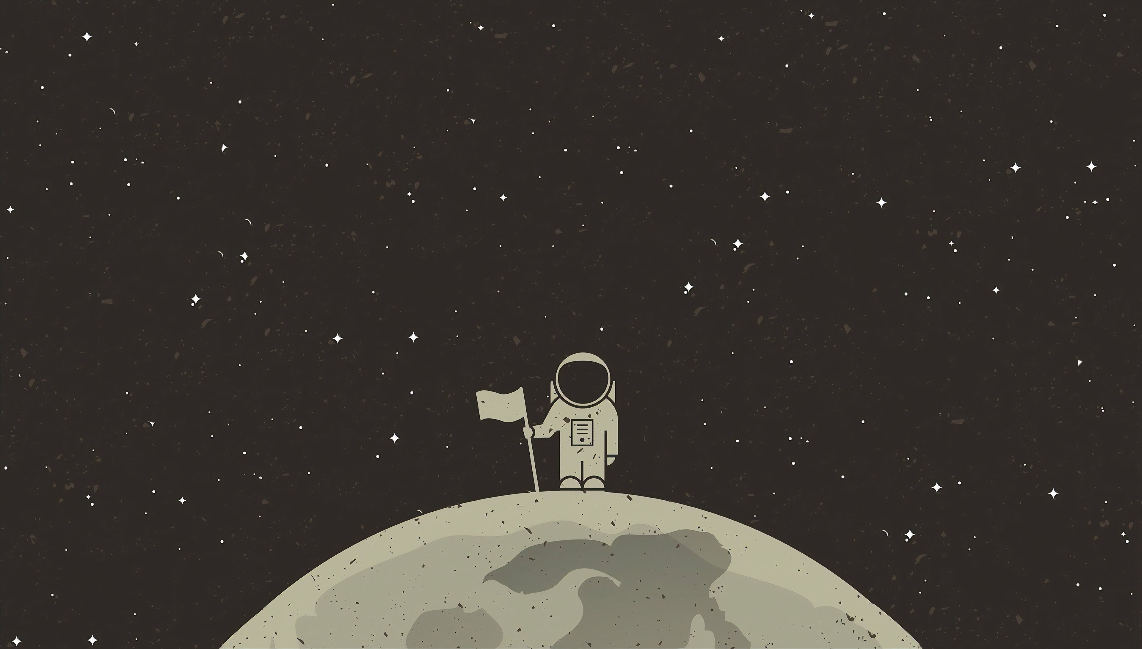stars, digital, flag, minimalism, astronaut, space art, artwork, vector art, 4K, Moon, digital art, vector graphics, simple background, space, HD Wallpaper