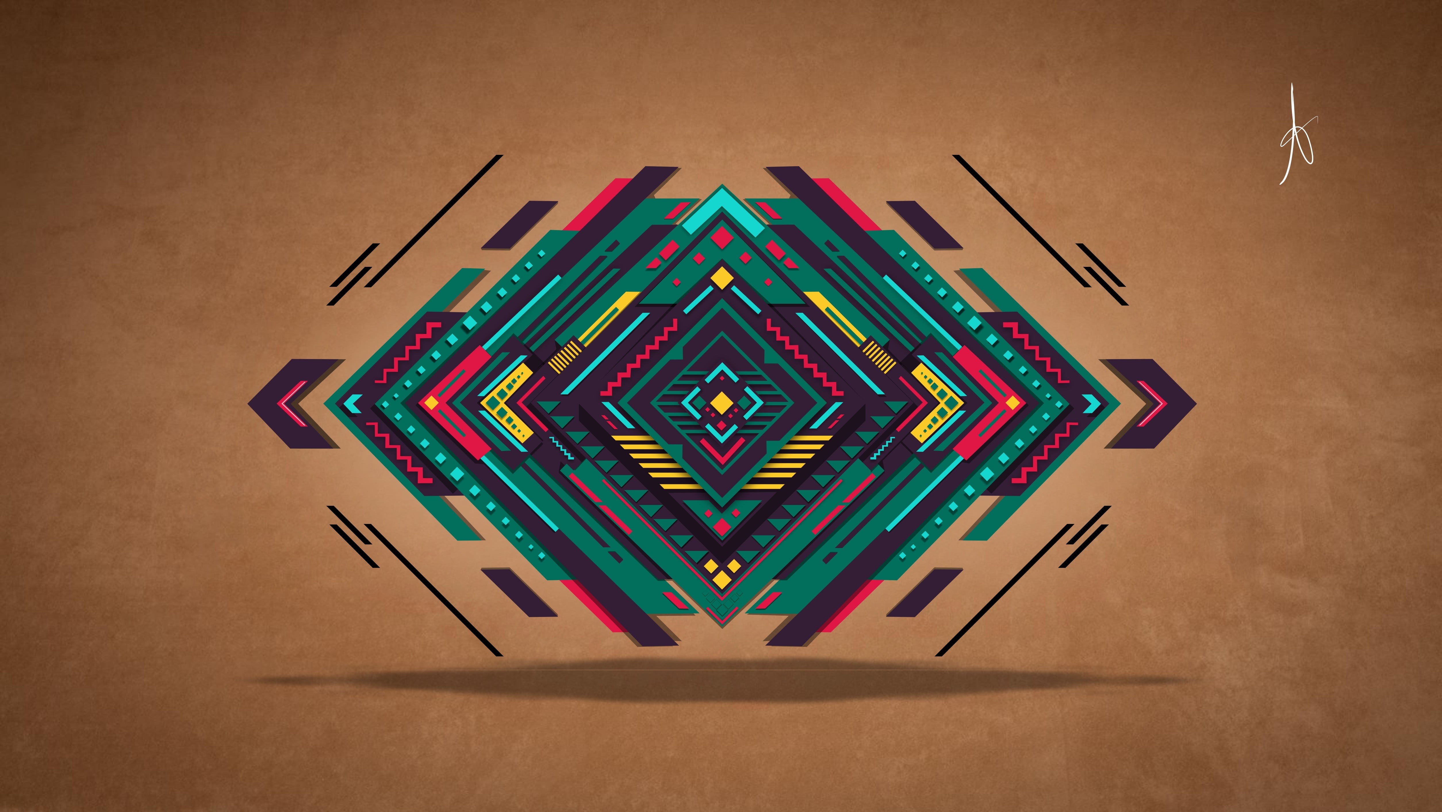 shape, triangle, creativity, art and craft, symmetry, brown background, indoors, variation, geometry, close-up, bizarre, vector, colorful, 4K, circle, HD Wallpaper