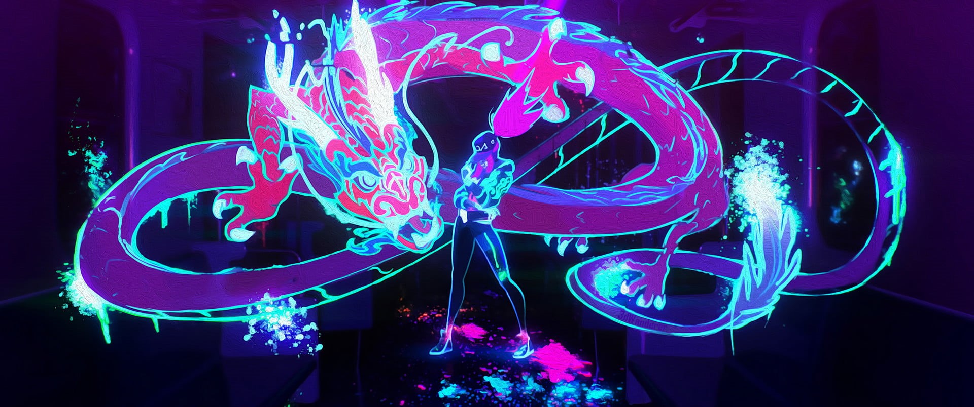 artwork, dragon, Akali(League of Legends), drawing, 1080P, K/DA, HD Wallpaper