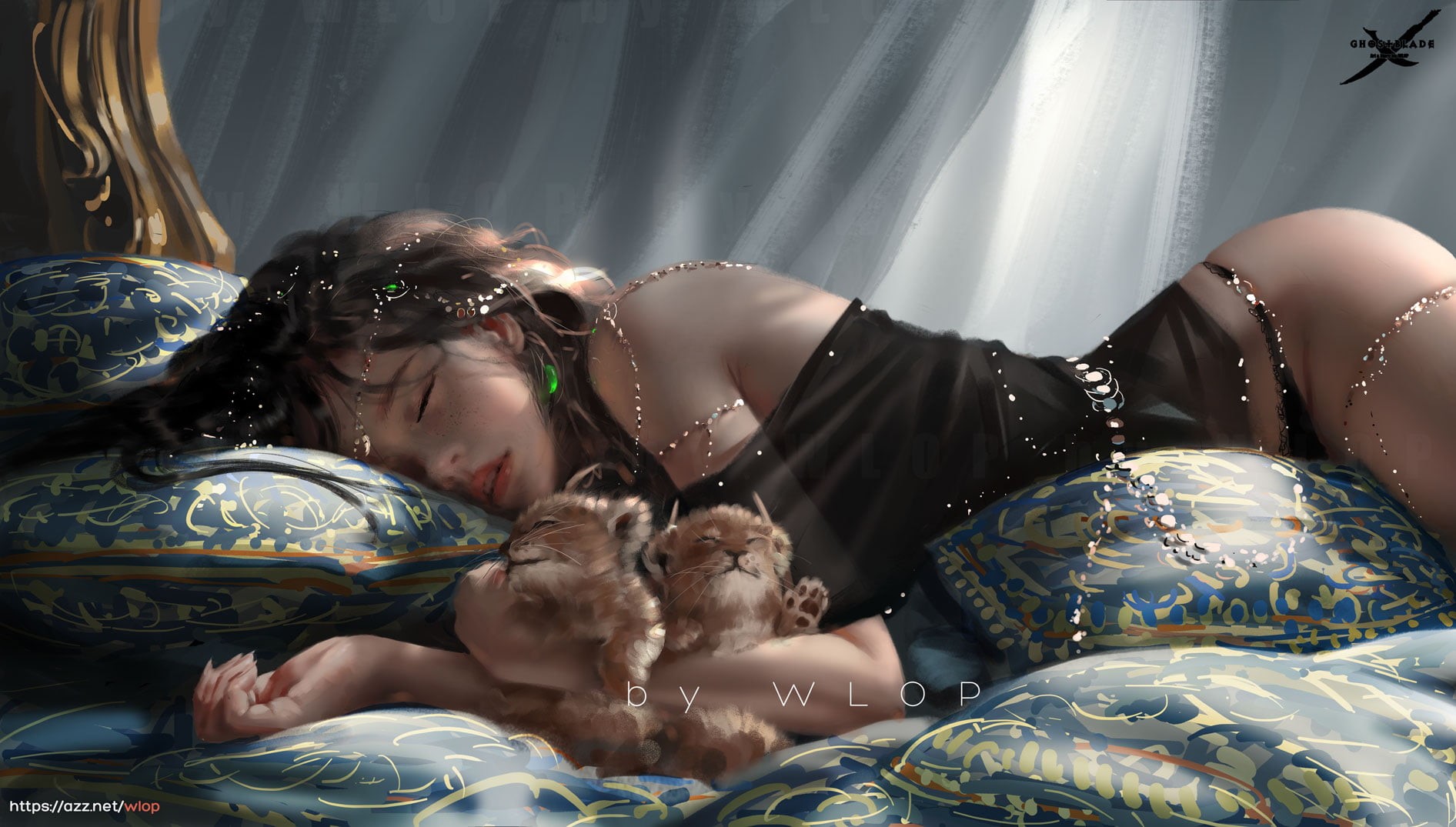 Ghost + Blade, fantasy girl, WLOP, digital painting, 720P, HD Wallpaper