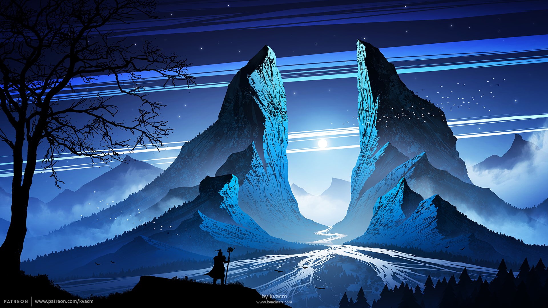 warrior, mountains, digital art, Kvacm, artwork, landscape, 1080P, HD Wallpaper