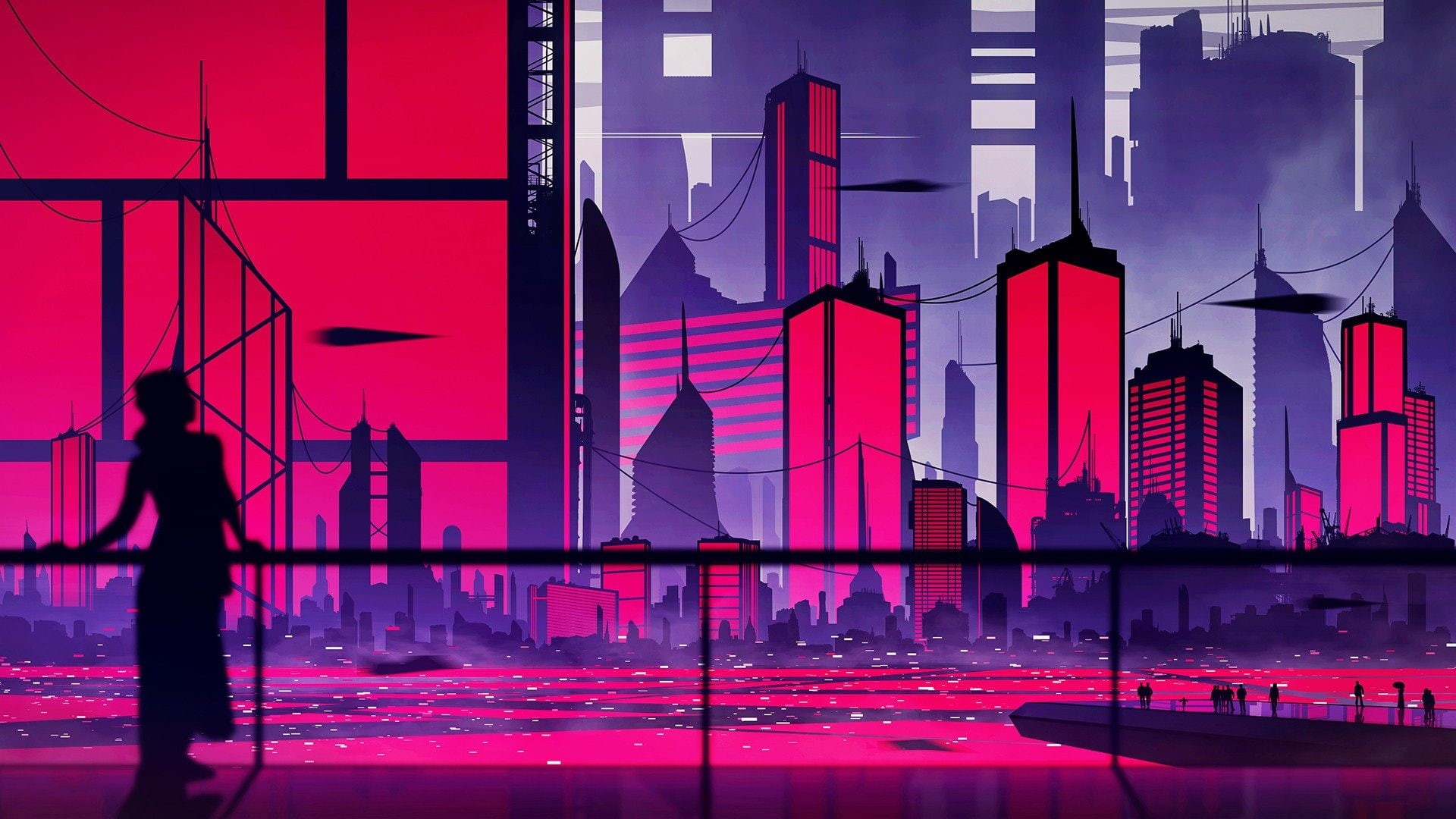 illustration, Cityscape, 1080P, sunset, Kvacm, digital art, Futuristic City, artwork, HD Wallpaper