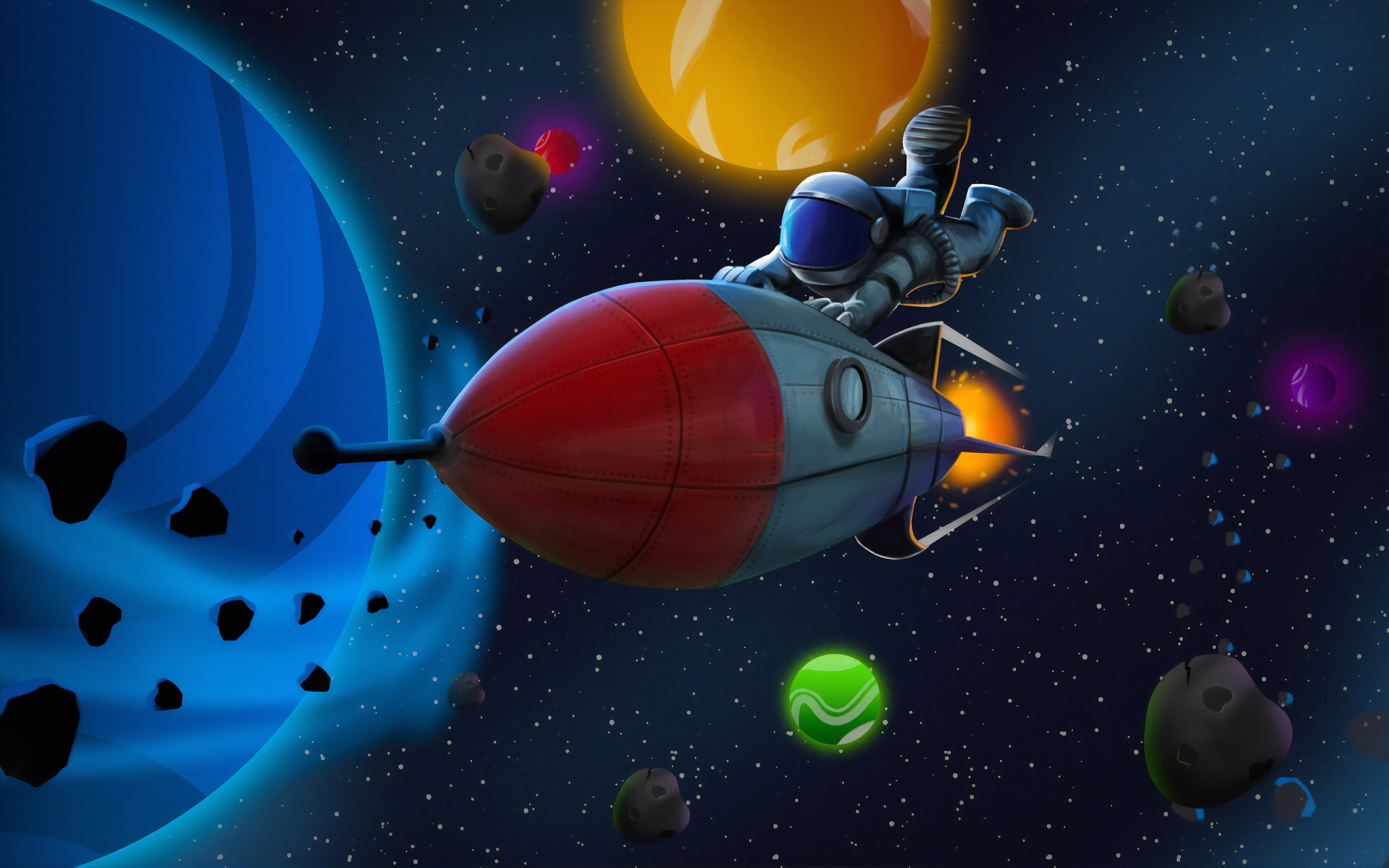 universe, spacescapes, digital art, drawing, spaceship, rocks, illustration, planet, galaxy, NASA, rock, humor, 4K, spacesuit, astronaut, space rocket, HD Wallpaper