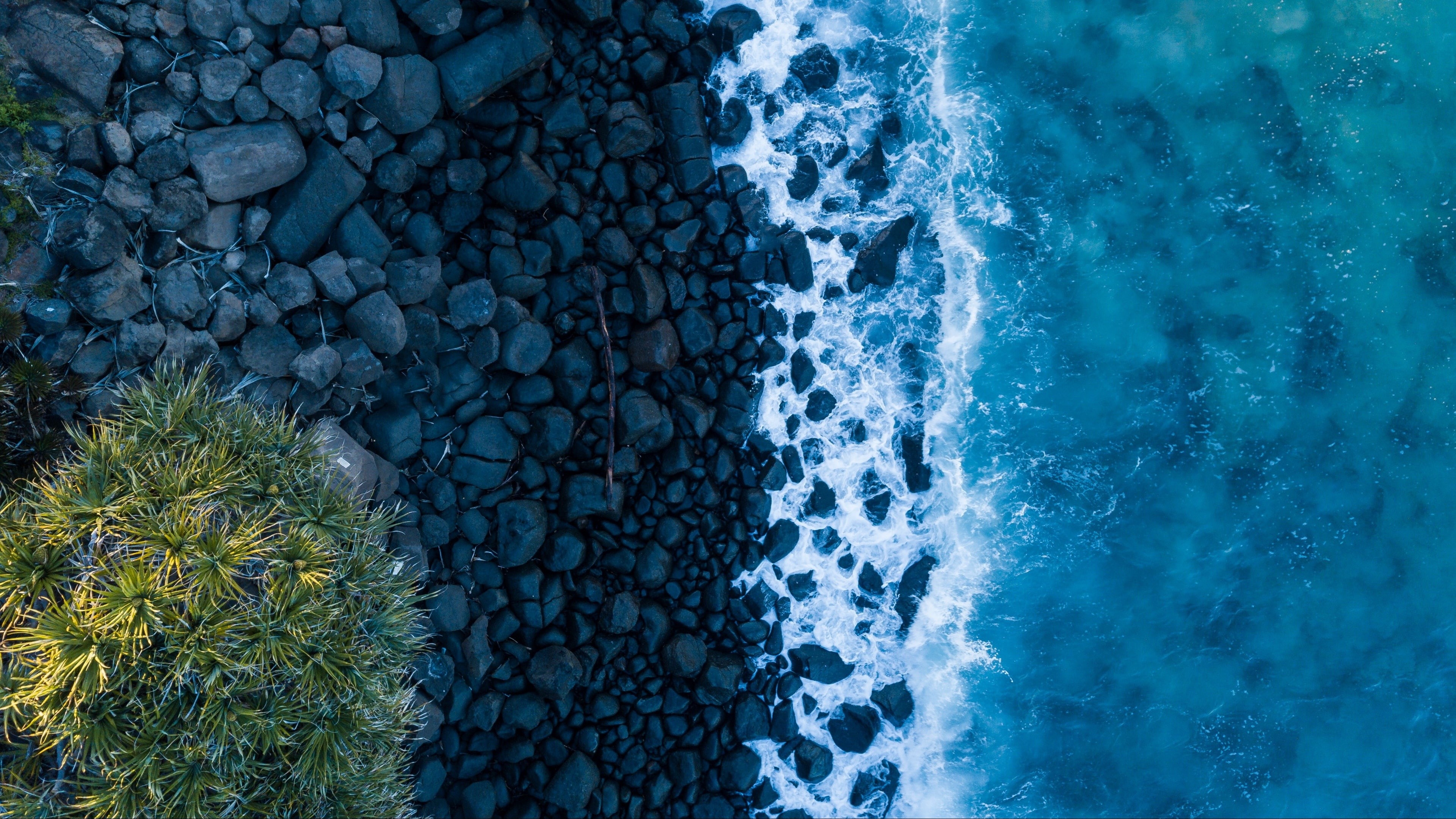 blue sea, 4K, turquoise water, drone photography, aerial view, sea, blue water, coast, beach, shore, HD Wallpaper
