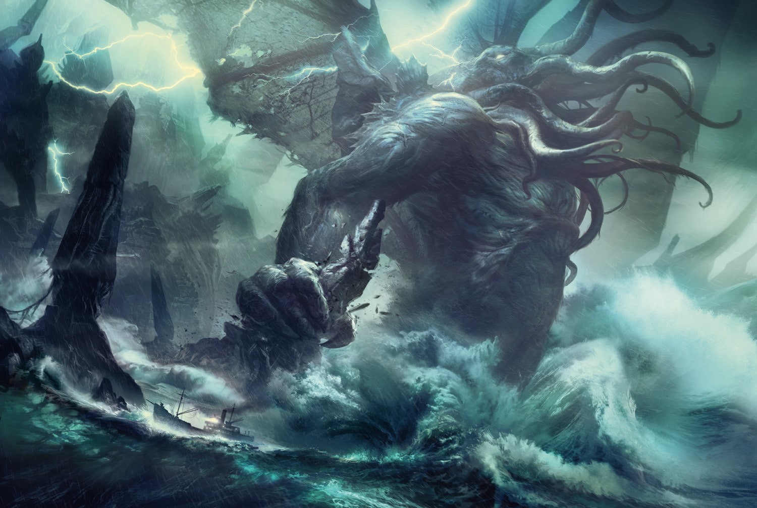 sea, storm, 720P, Cthulhu, creature, HD Wallpaper