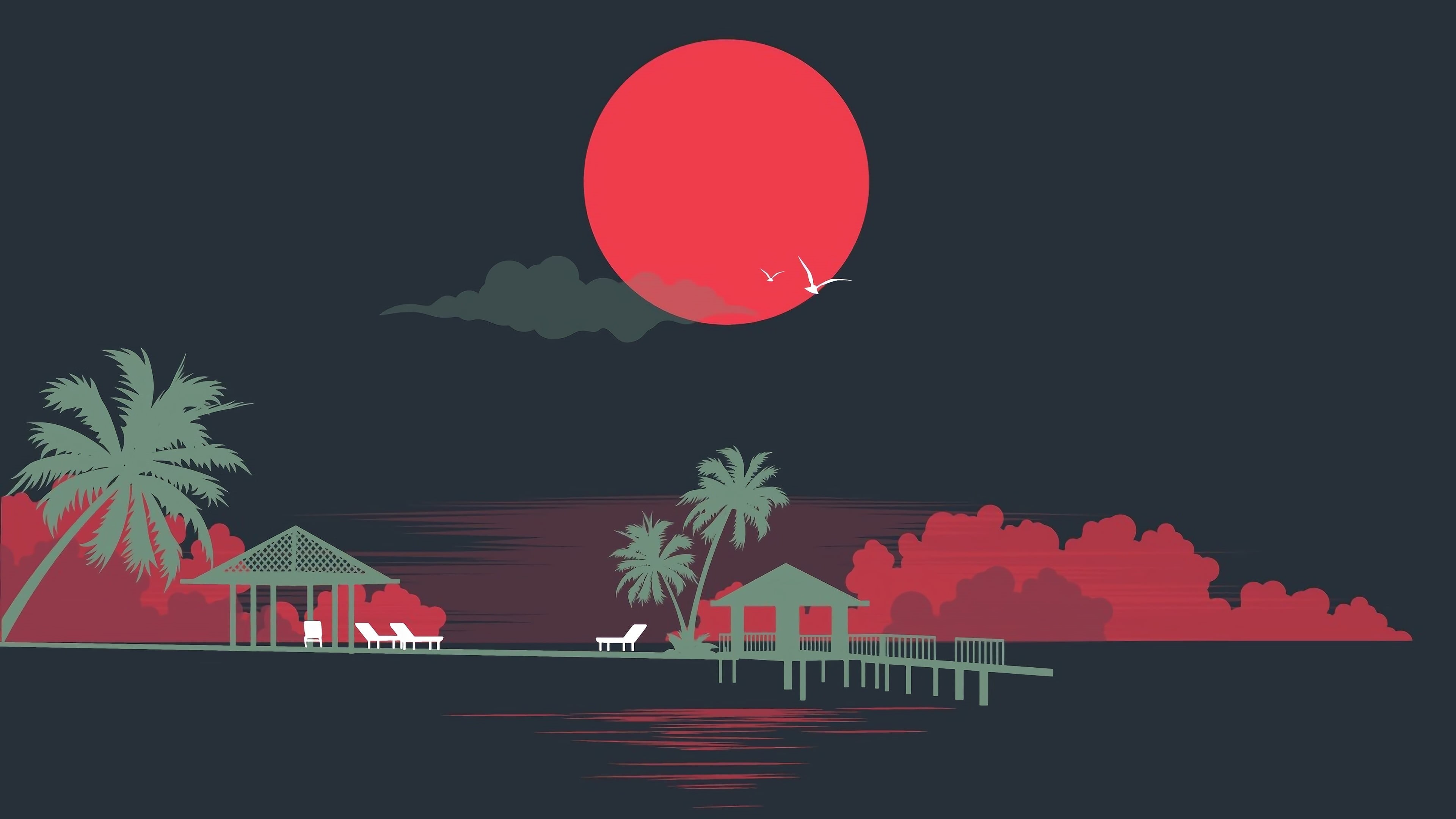 Palm trees, Illustration, Sintav, Style, Music, Retrouve, Silhouettes, Synthwave, Retrowave, Neon, 4K, 80s, Synth, The sun, 80s, Sea, New Retro Wave, HD Wallpaper