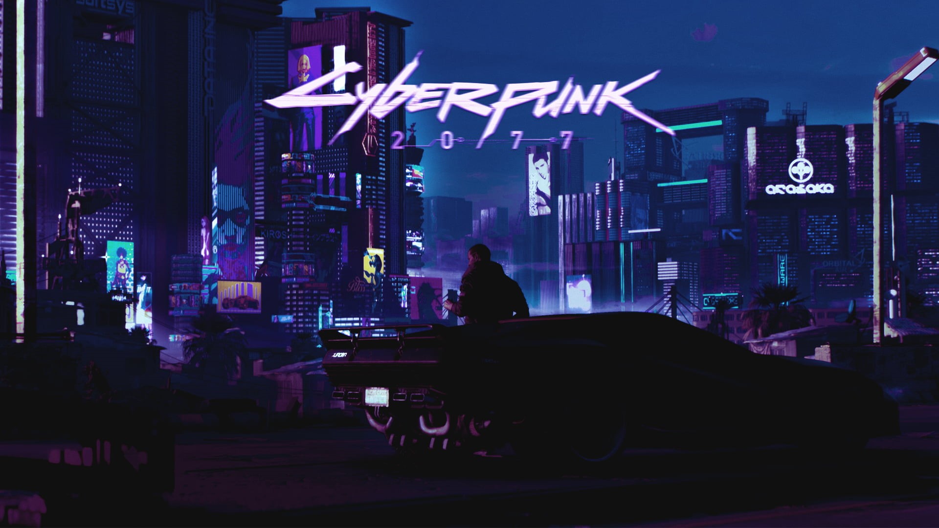landscape, transportation, illuminated, adult, digital, wallpaer, Retrowave, night, skyscraper, cyberpunk, car, office building exterior, men, women, city, HD Wallpaper