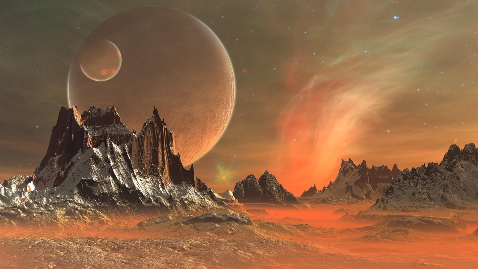 stars, universe, orange color, fantasy art, galaxy, no people, tranquility, nature, sky, beauty in nature, outdoors, space, tranquil scene, digital composite, HD Wallpaper