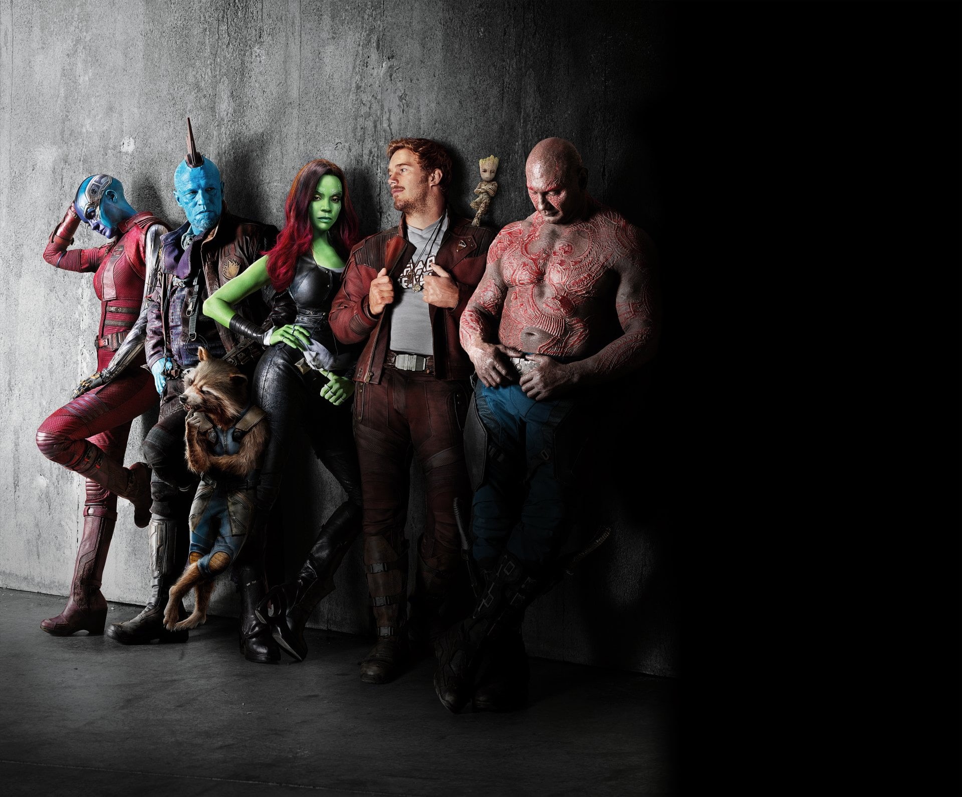 shirtless, standing, Michael Rooker, people, mid adult, Yondu Udonta, Karen Gillan, studio shot, men, Nebula (Marvel Comics), Chris Pratt, Star Lord, group of people, HD Wallpaper