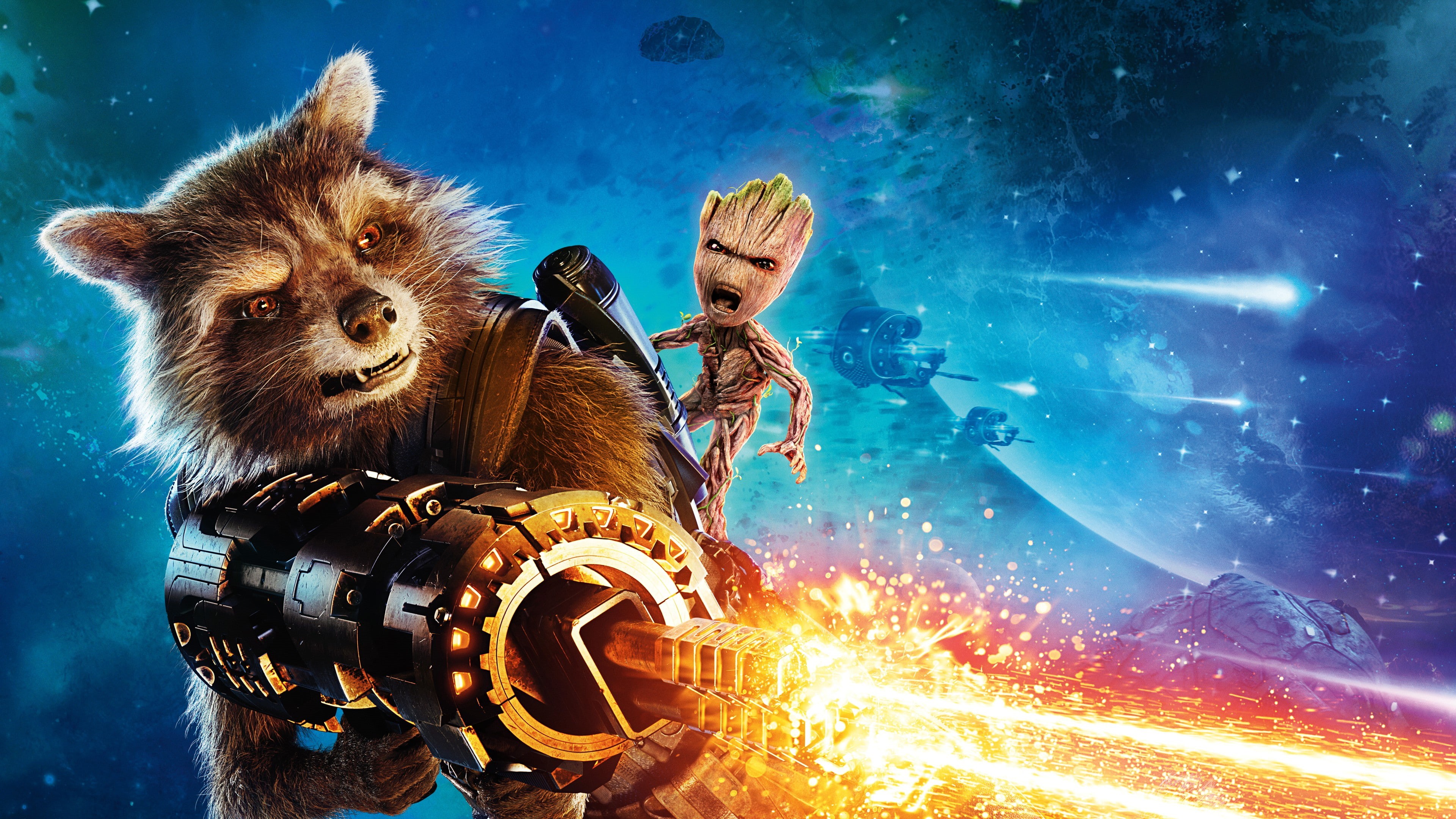 Rocket, 4K, Guardians of the Galaxy Vol. 2, gun, Baby Groot, best movies, HD Wallpaper