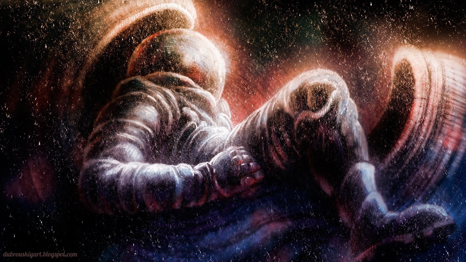 astronaut, universe, 1080P, glass, space, art, helmet, digital, digital art, human, stars, round, painting, HD Wallpaper