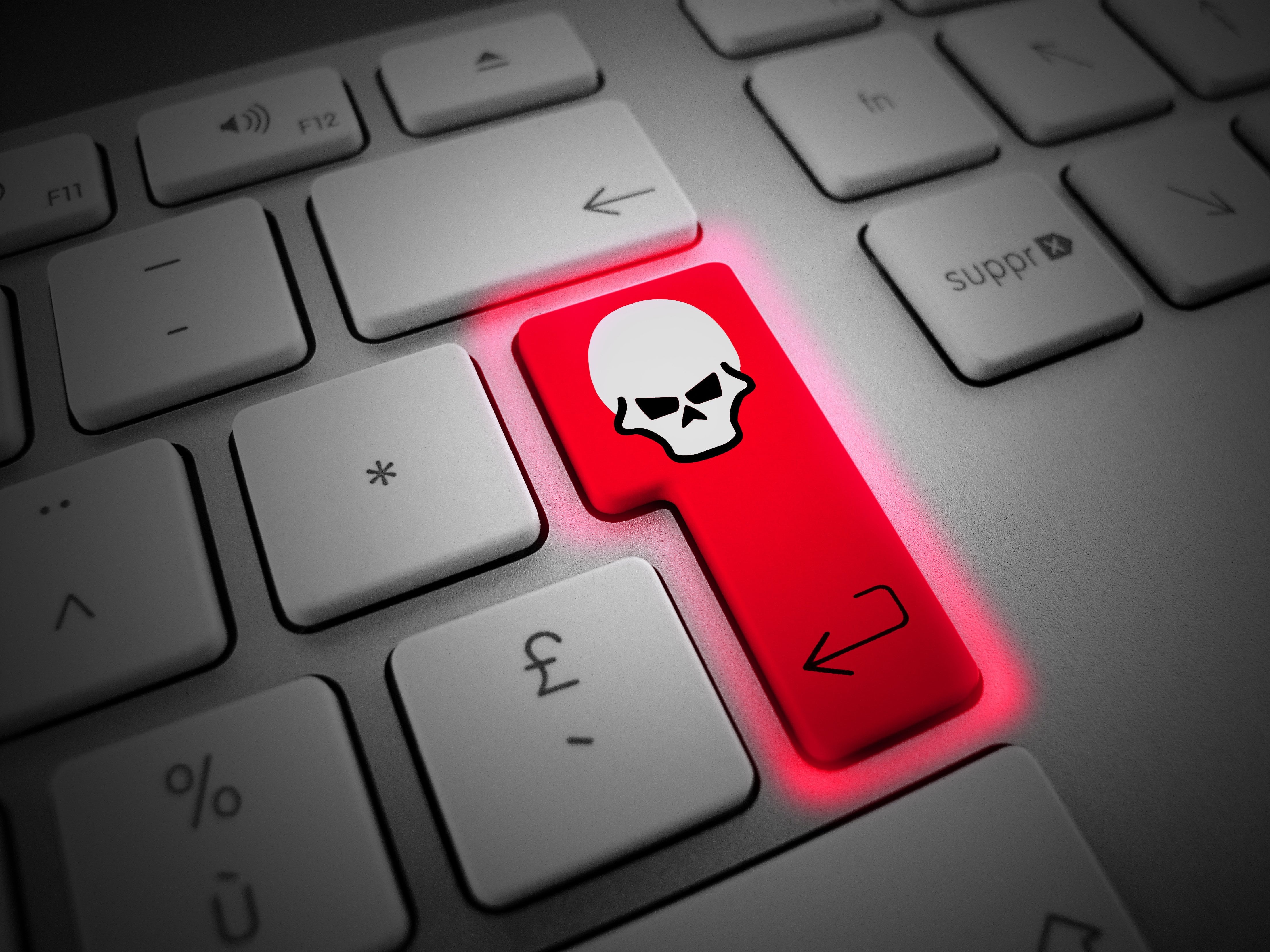 technology, hd, computer icon, skull, computer keyboard, push button, 5k, computer equipment, computer, no people, keyboard, communication, symbol, hacking, HD Wallpaper