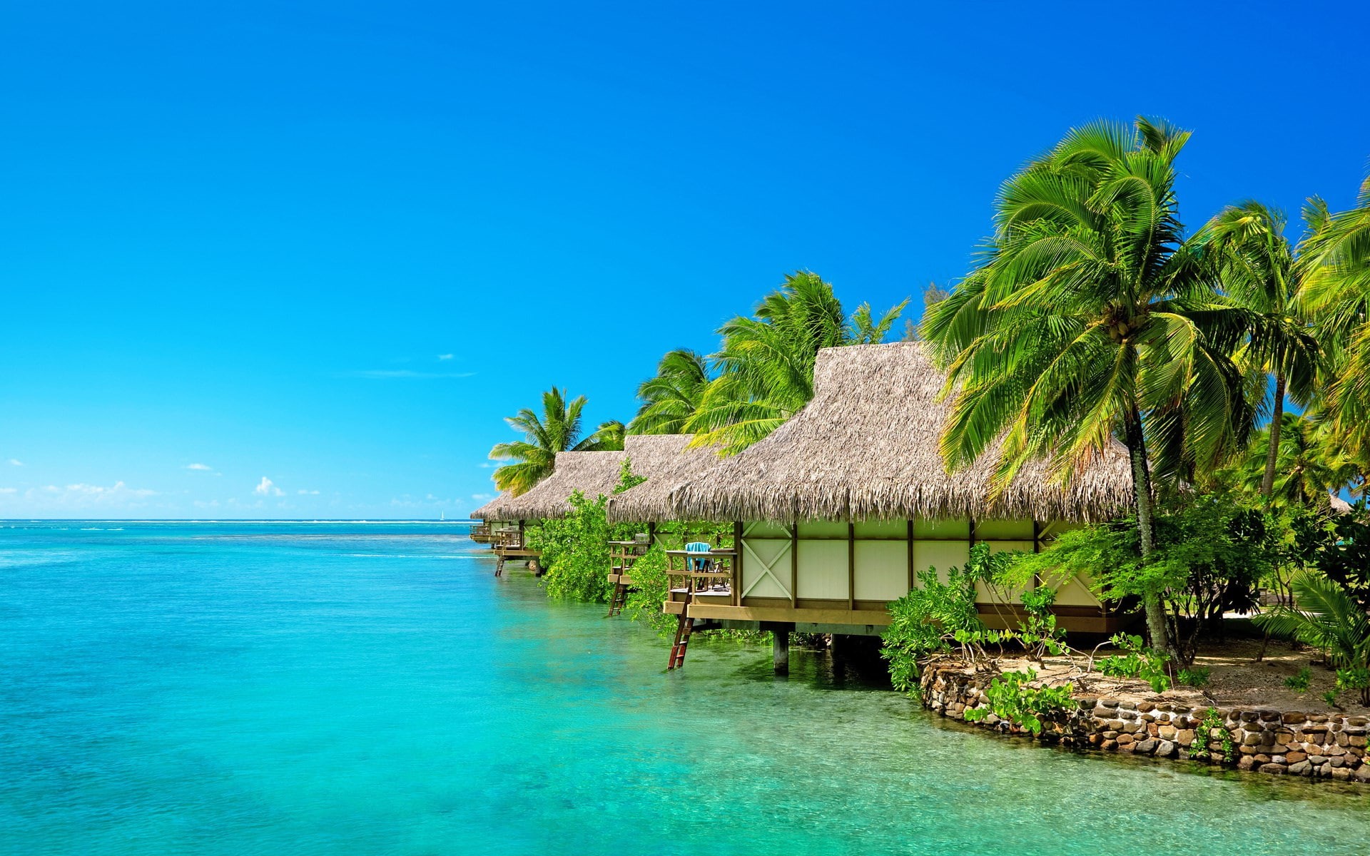roof, desktop backgrounds hd nature background 1920x1200, 1080P, no people, tropical climate, thatched roof, turquoise colored, tranquil scene, outdoors, HD Wallpaper