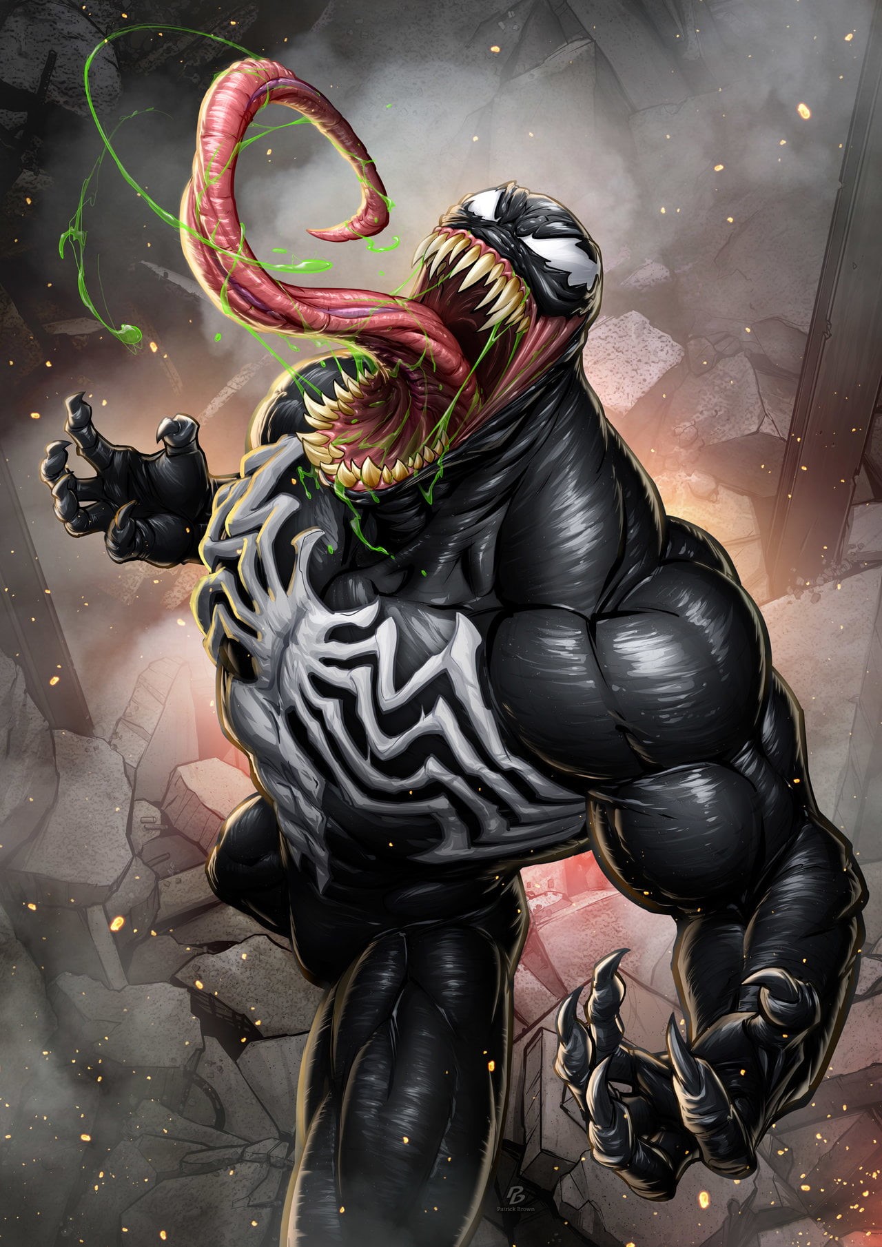 protection, nature, art and craft, close-up, Patrick Brown, digital, mist, black color, Symbiote, Venom, headwear, marvel, 720P, claws, still life, clothing, Phone HD Wallpaper
