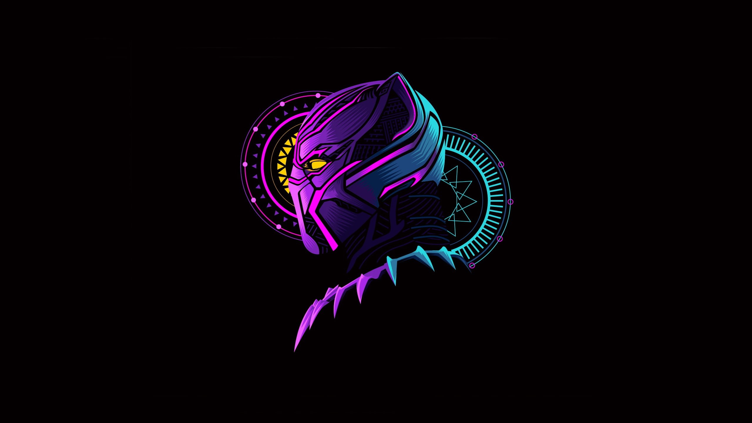 illustration, superhero, fantasy, fantasy art, You challa, Avengers, black background, mask, Marvel, 2K, Black Panther, minimalism, artwork, colorful, HD Wallpaper