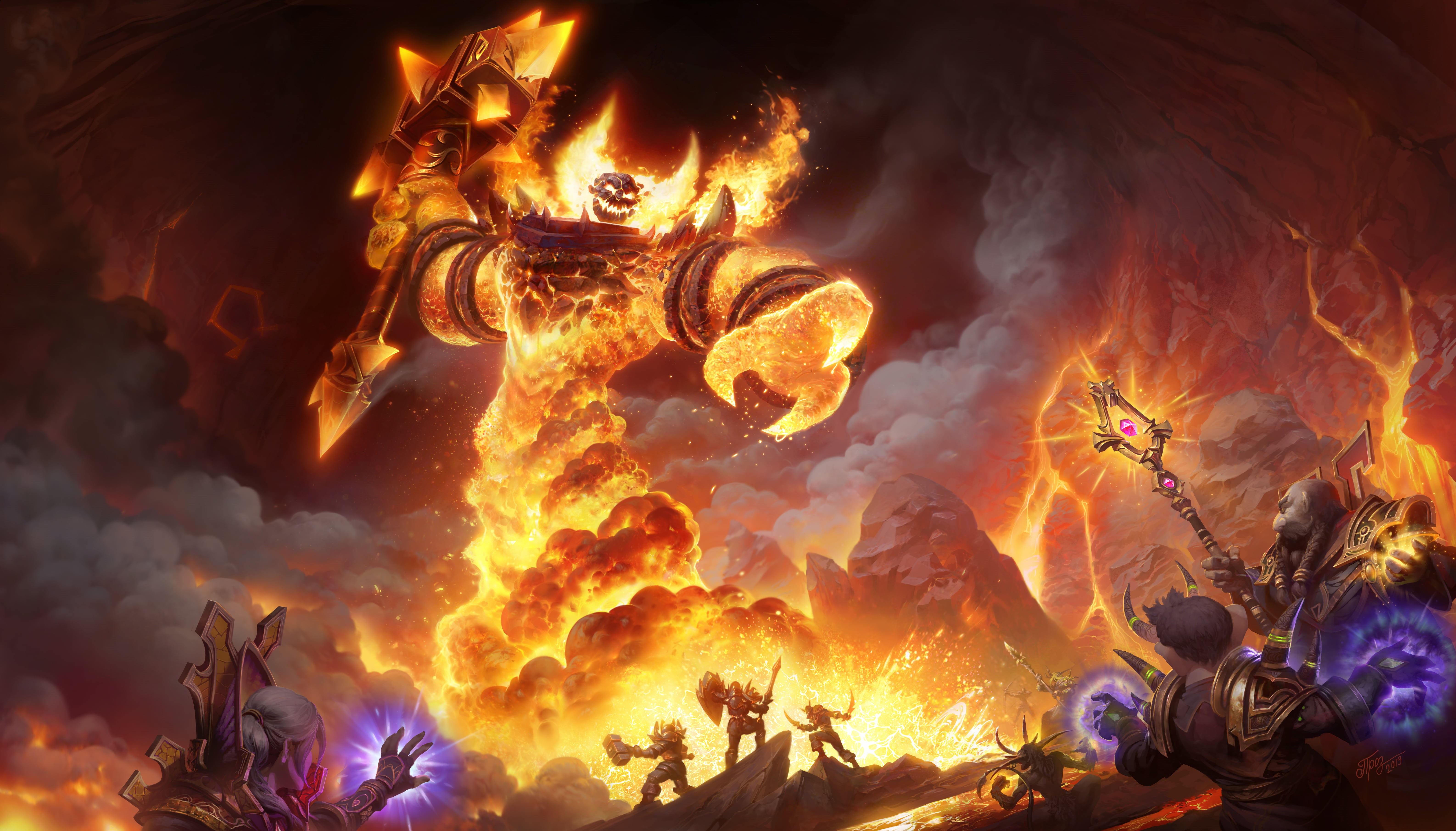 video games, weapon, Video Game Art, Ragnaros, magician, Warcraft, World of Warcraft, 5K, HD Wallpaper