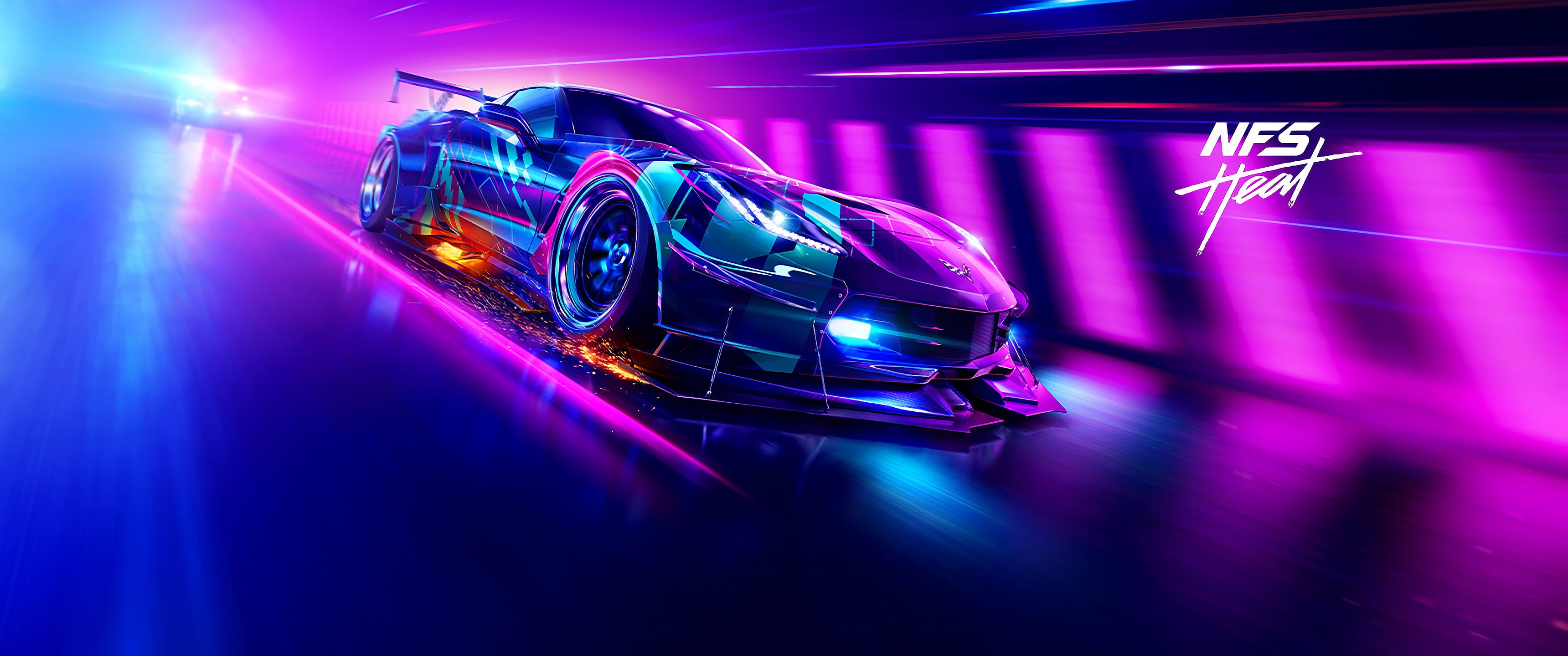 Need for Speed: Heat, video games, Video Game Art, ultrawide, Corvette, car, ultra-wide, 2K, HD Wallpaper