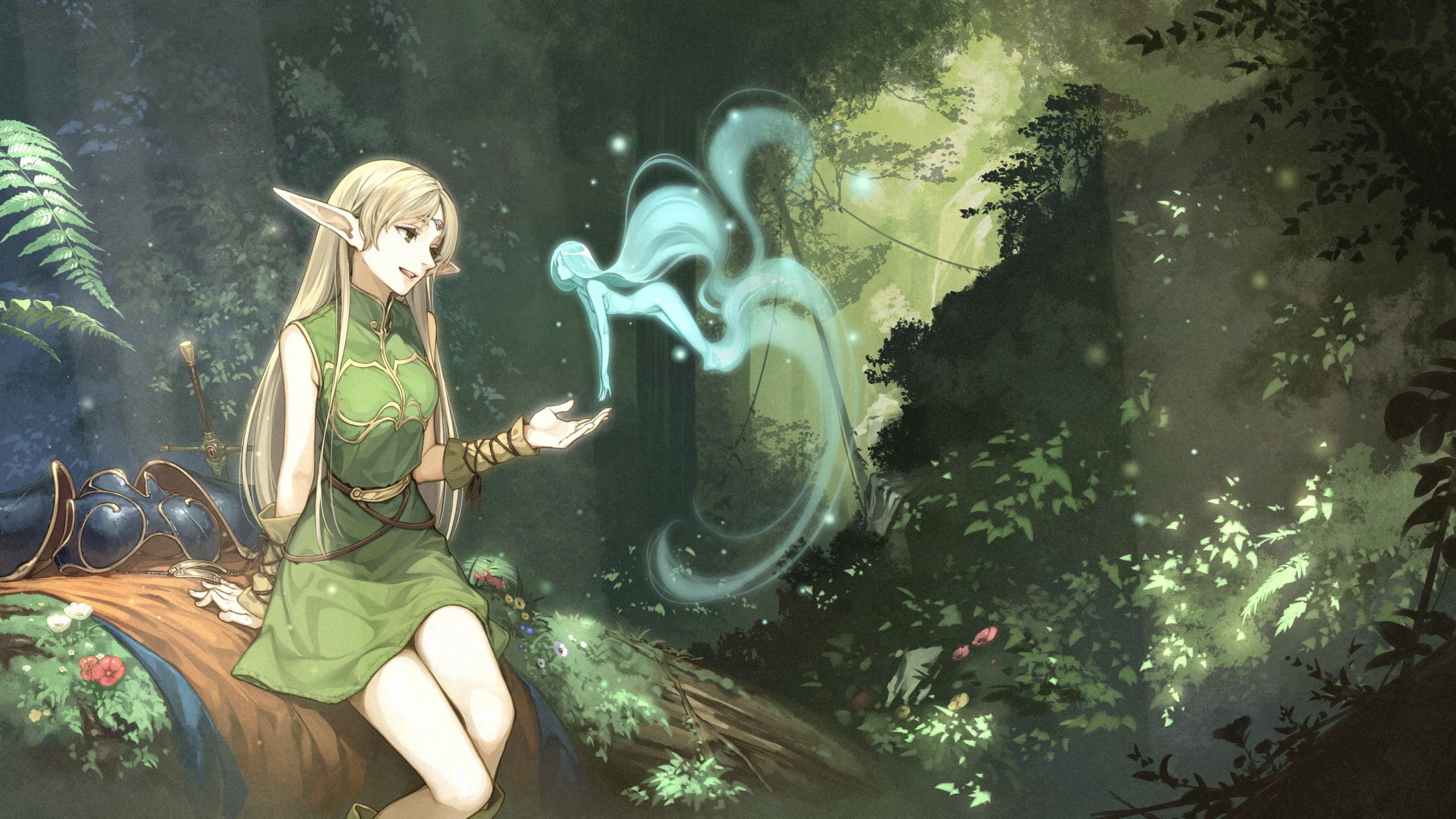 Deedlit, Record of Lodoss War, elven, anime girls, forest, 2K, HD Wallpaper