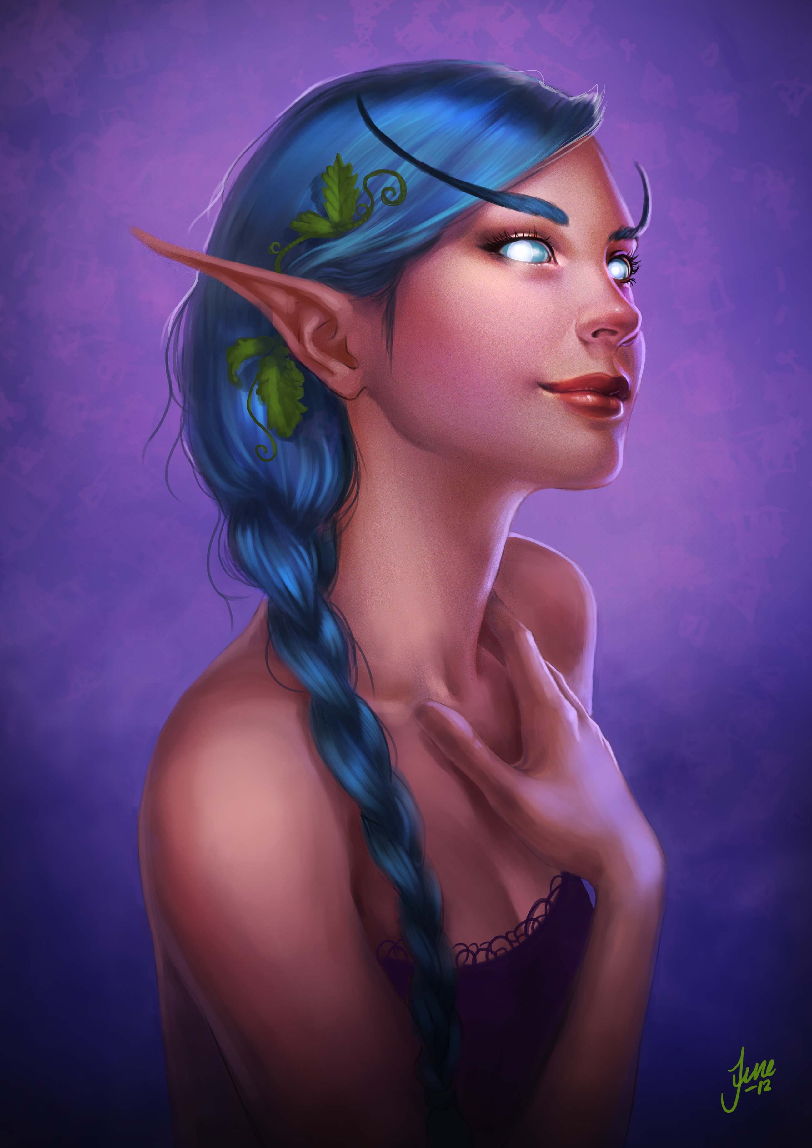 portrait, clothing, one person, young adult, blue, World of Warcraft, beauty, long hair, hairstyle, beautiful woman, Tyrande Whisperwind, 2K, elven, studio shot, Phone HD Wallpaper
