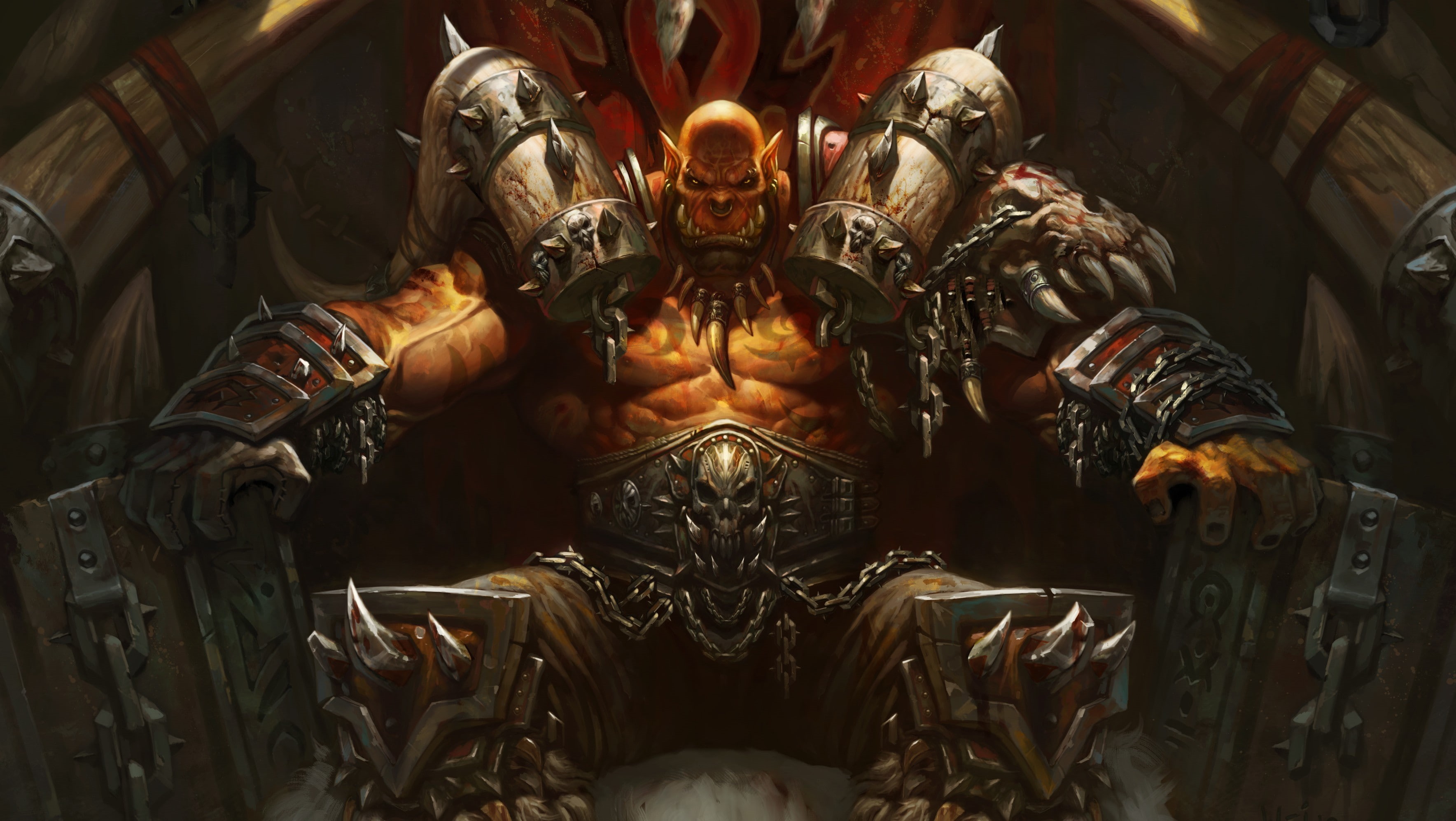 Orc, throne, horde, 2K, Garrosh Hellscream, hearthstone, digital art, world of warcraft, HD Wallpaper