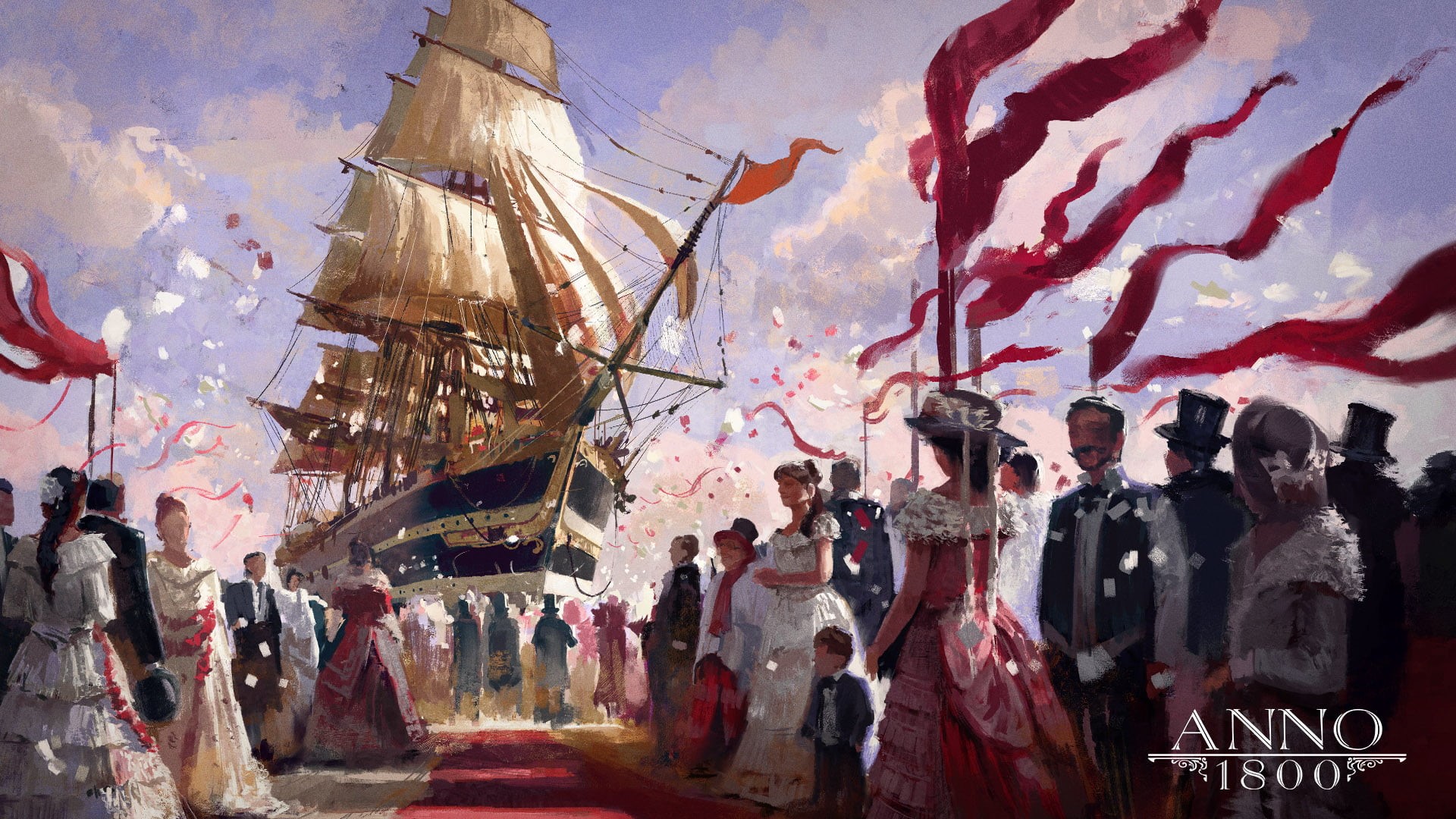 artwork, 1080P, sailing ship, video games, digital art, Anno 1800, ship, HD Wallpaper