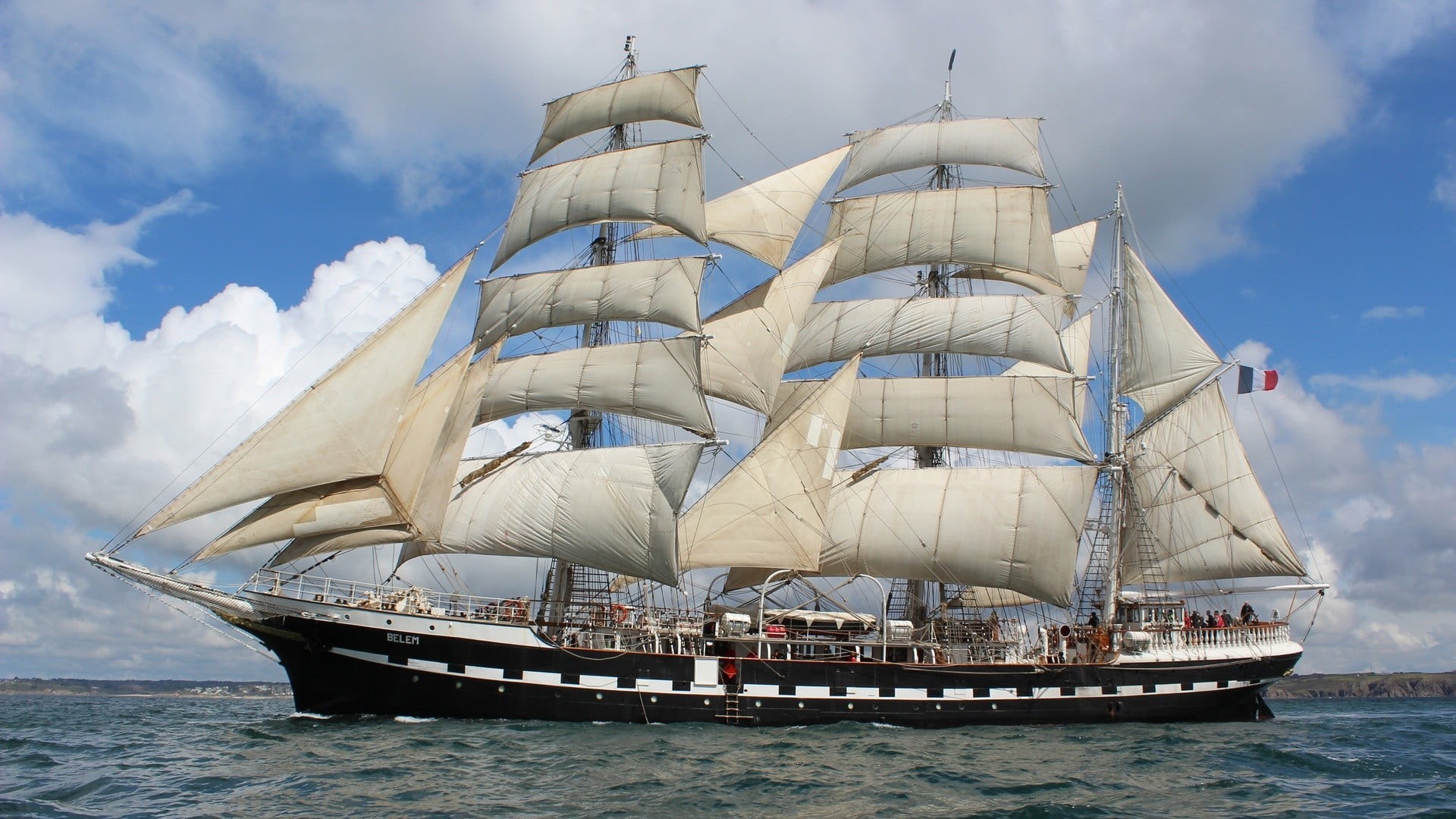 transportation, sailing, no people, wooden, mast, cloud - sky, white, brown, outdoors, water, ship, nautical vessel, boat, travel, nature, sailboat, sky, HD Wallpaper