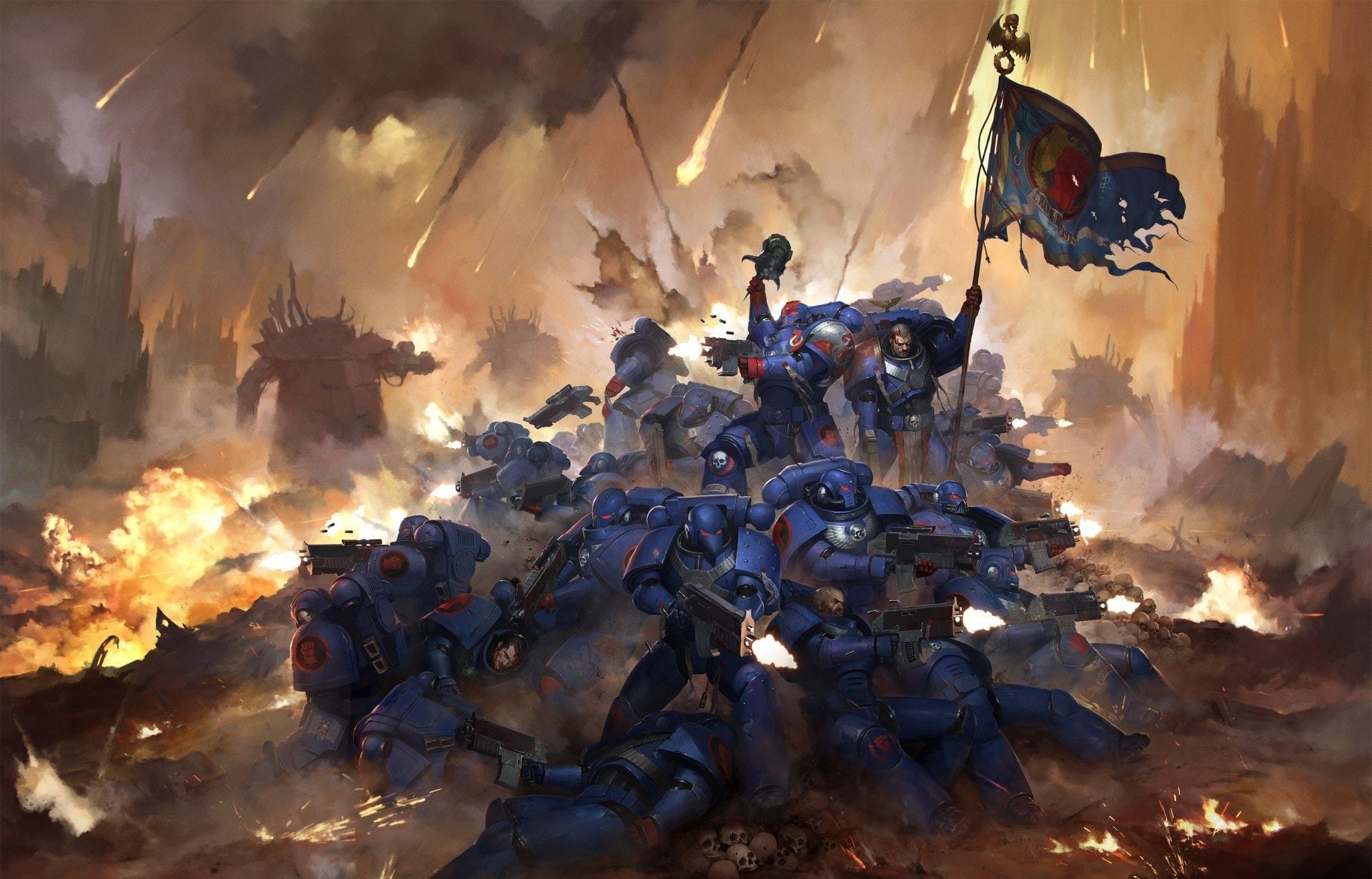 Space Marine, 1080P, Battle, Armor, Weapon, Warrior, Warhammer 40K, Flag, Warhammer, HD Wallpaper
