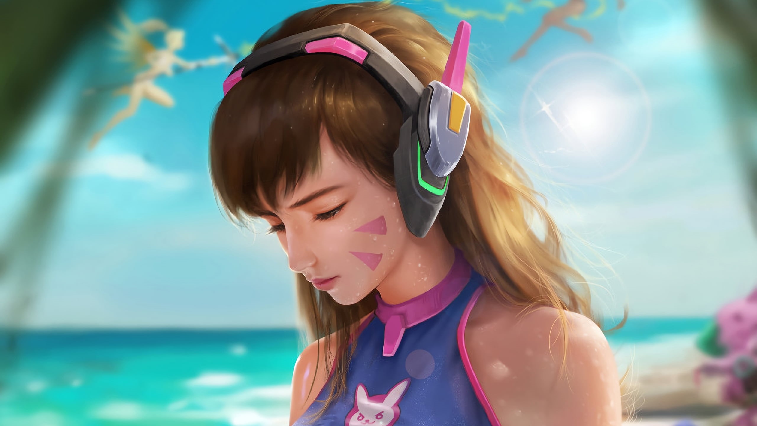 2K, fictional, digital painting, summer, illustration, digital art, sun rays, video games, D.Va (Overwatch), Video Game Art, fictional character, video game girls, HD Wallpaper