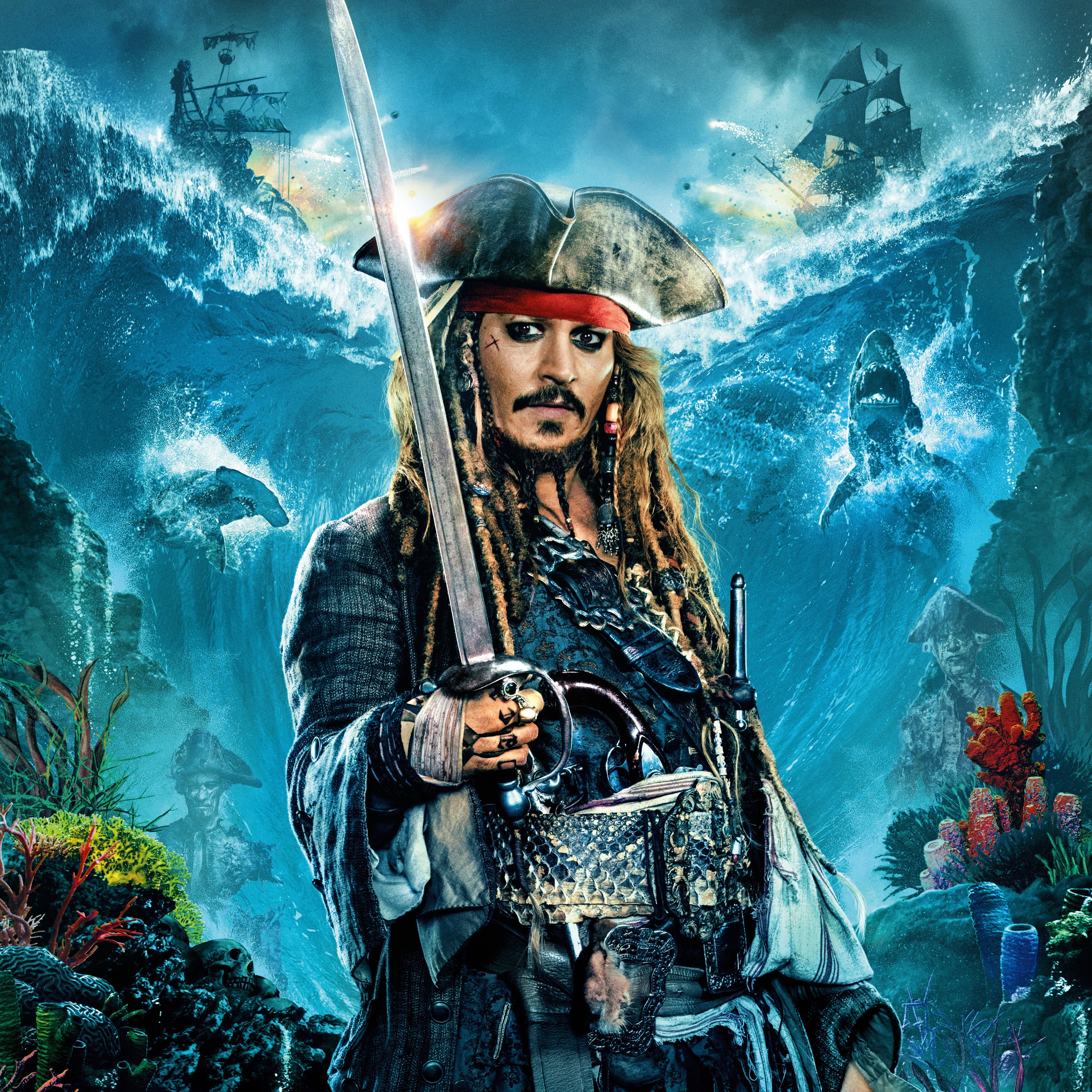 evil, looking, clothing, holding, military, poster, nature, water, spooky, horror, 4K, Pirates of the Caribbean: Dead Men Tell No Tales, fantasy, looking at camera, Phone HD Wallpaper