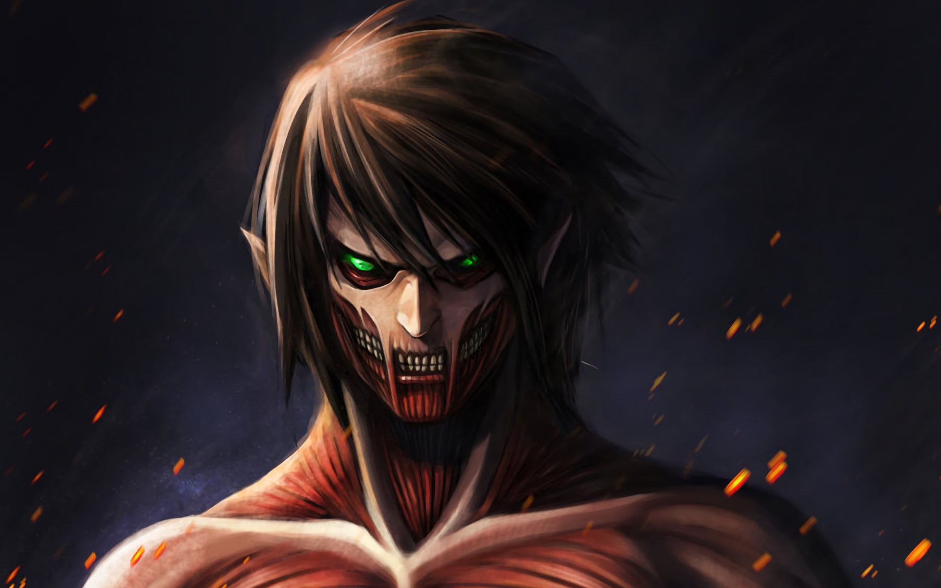 Anime, Attack On Titan, dark, adult, looking at camera, spooky, black background, arts culture and entertainment, mystery, motion, evil, 1080P, night, HD Wallpaper