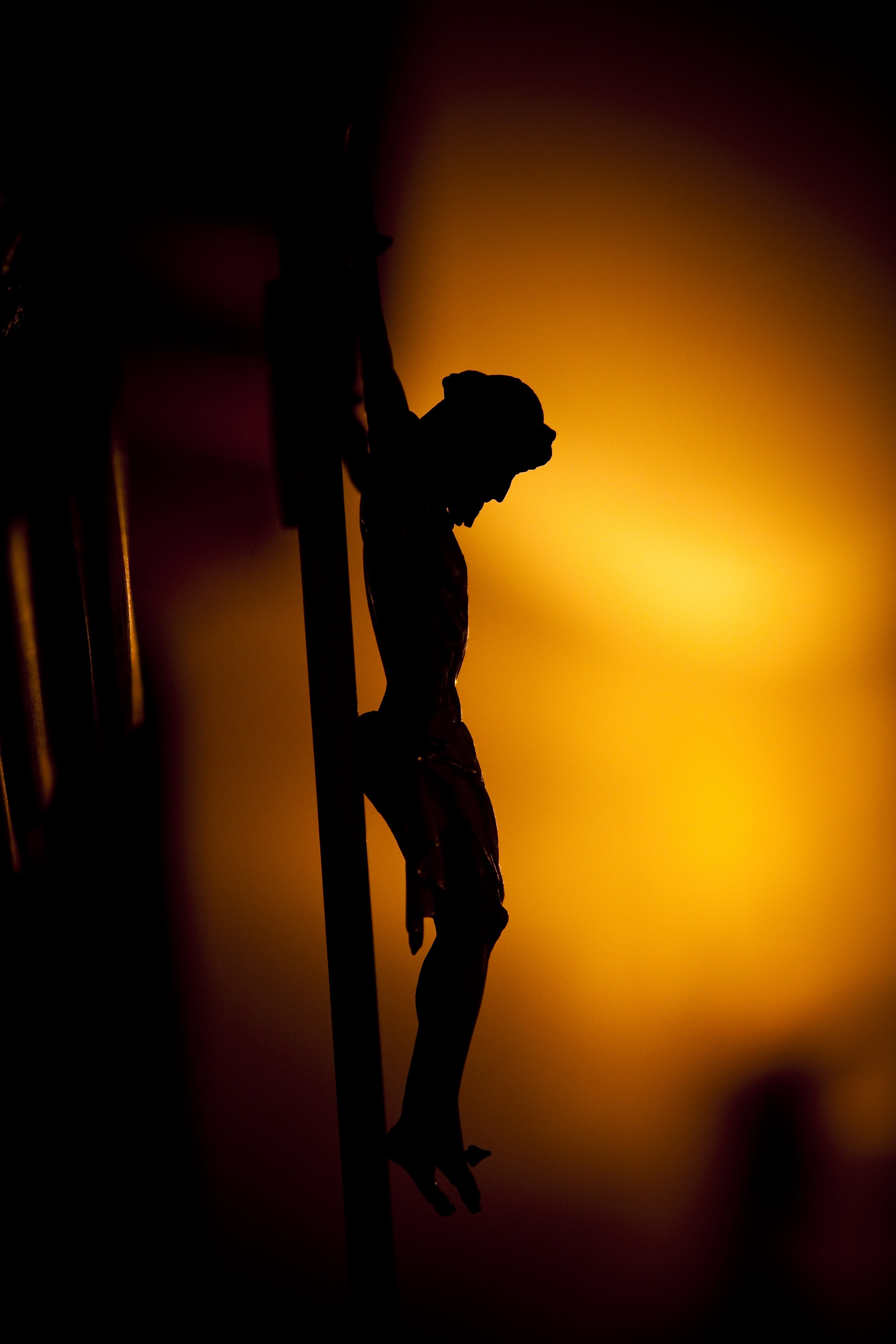 creativity, 5K, sky, no people, Christ figure, orange color, statue, back Lit, crucifix, christ, jesus, religious, photo, sunset, hope, catholicism, faith, Phone HD Wallpaper