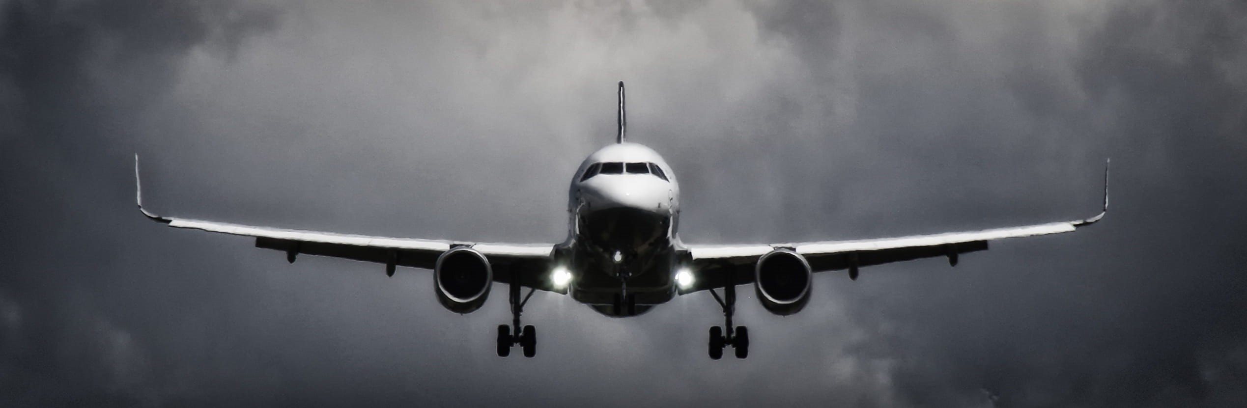 sky, mid-air, leaving, front view, airplane, aerospace industry, landing - touching down, monochrome, royalty  images, black and white, business, aircraft, HD Wallpaper