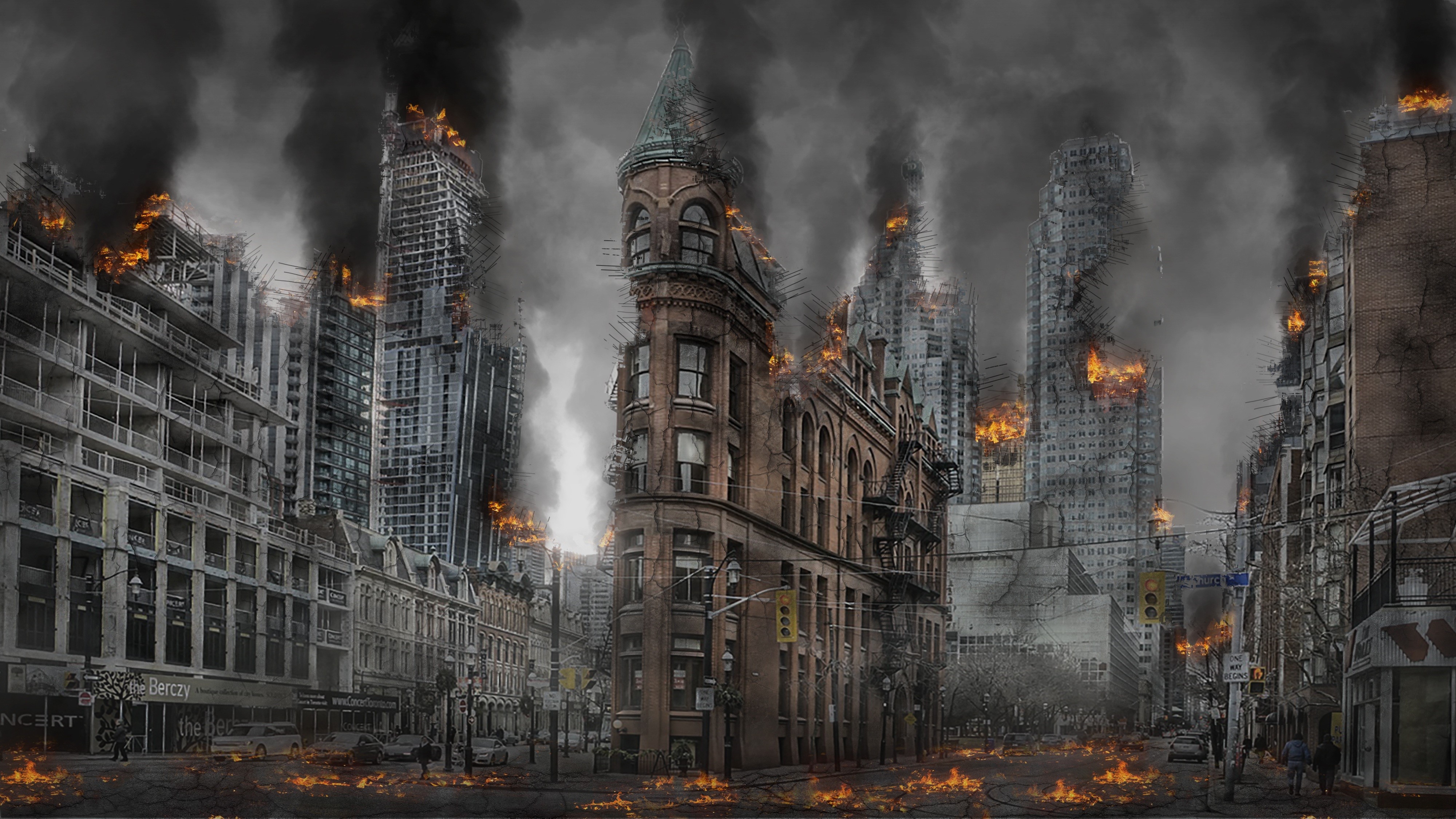 daytime, no people, architecture, building, travel destinations, armageddon, motion, skyscraper, horror, built structure, disaster, smoke - Physical Structure, HD Wallpaper