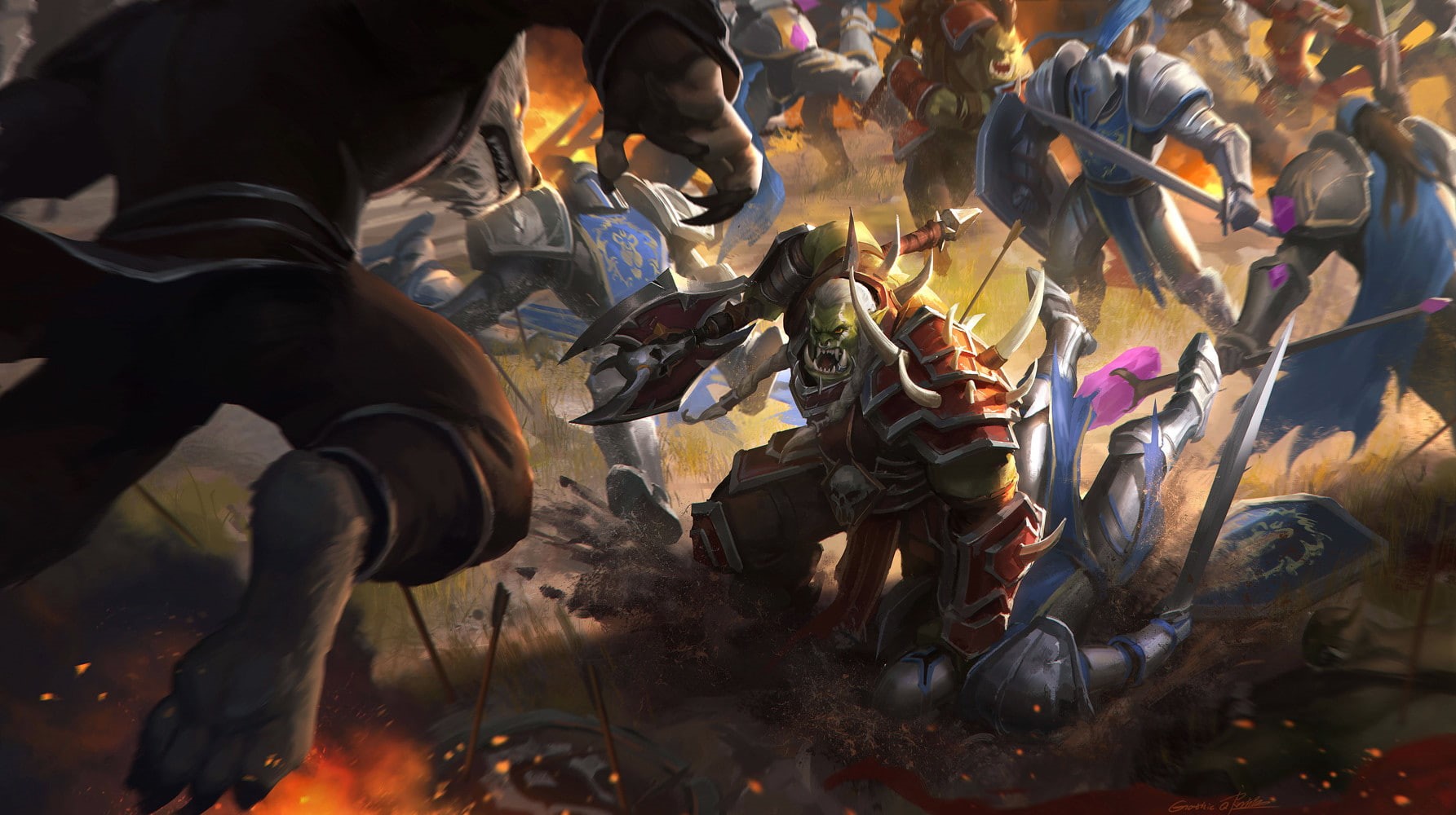 digital art, men, video games, day, flame, Warcraft, arts culture and entertainment, artwork, burning, Orc, occupation, Blizzard Entertainment, group of people, HD Wallpaper