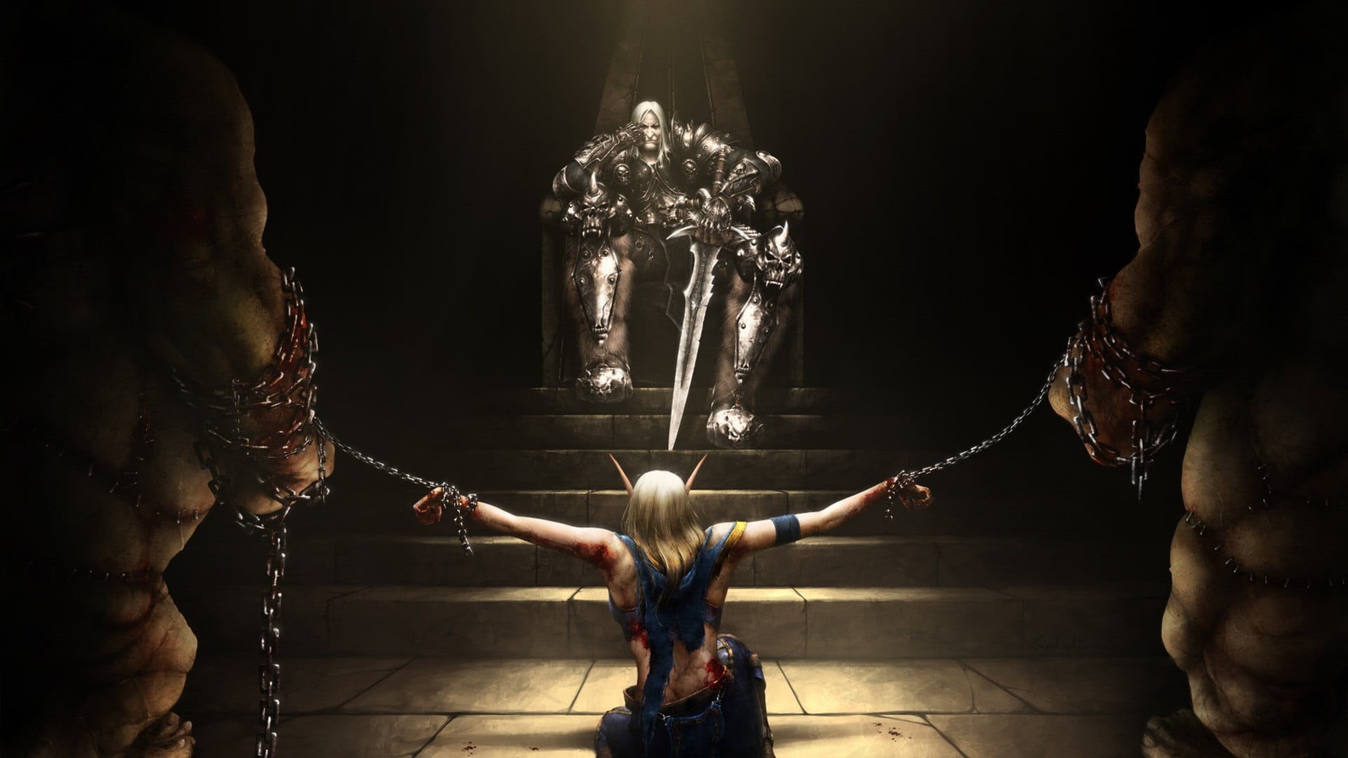 religion, human arm, leisure activity, hinduism, night, Warcraft, travel, black background, Arthas, sitting, real people, 1080P, sculpture, video games, HD Wallpaper