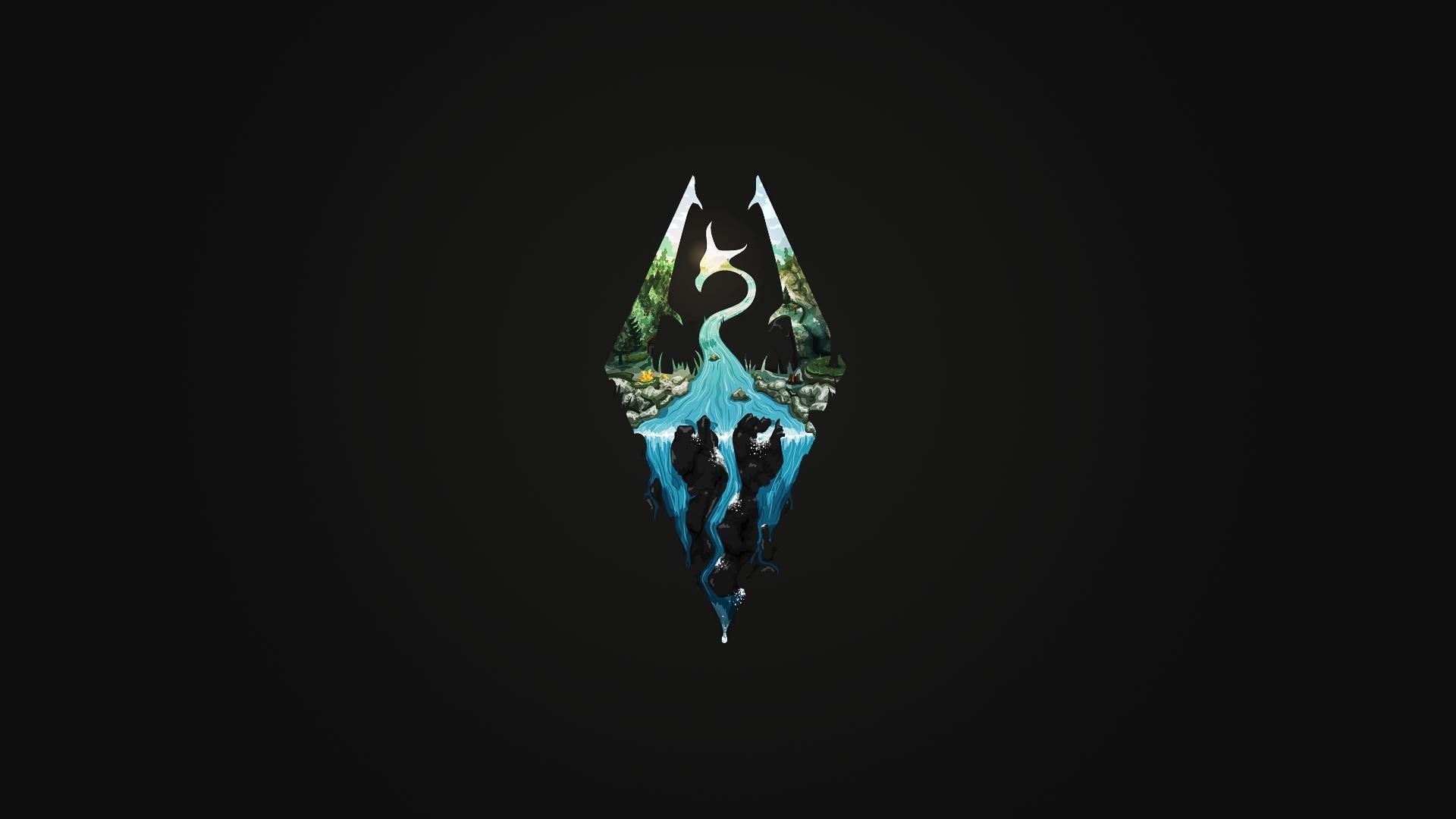 animal, black background, cut out, leaf, minimalism, white, The Elder Scrolls V: Skyrim, representation, wealth, animal representation, cyan, indoors, light - natural phenomenon, HD Wallpaper