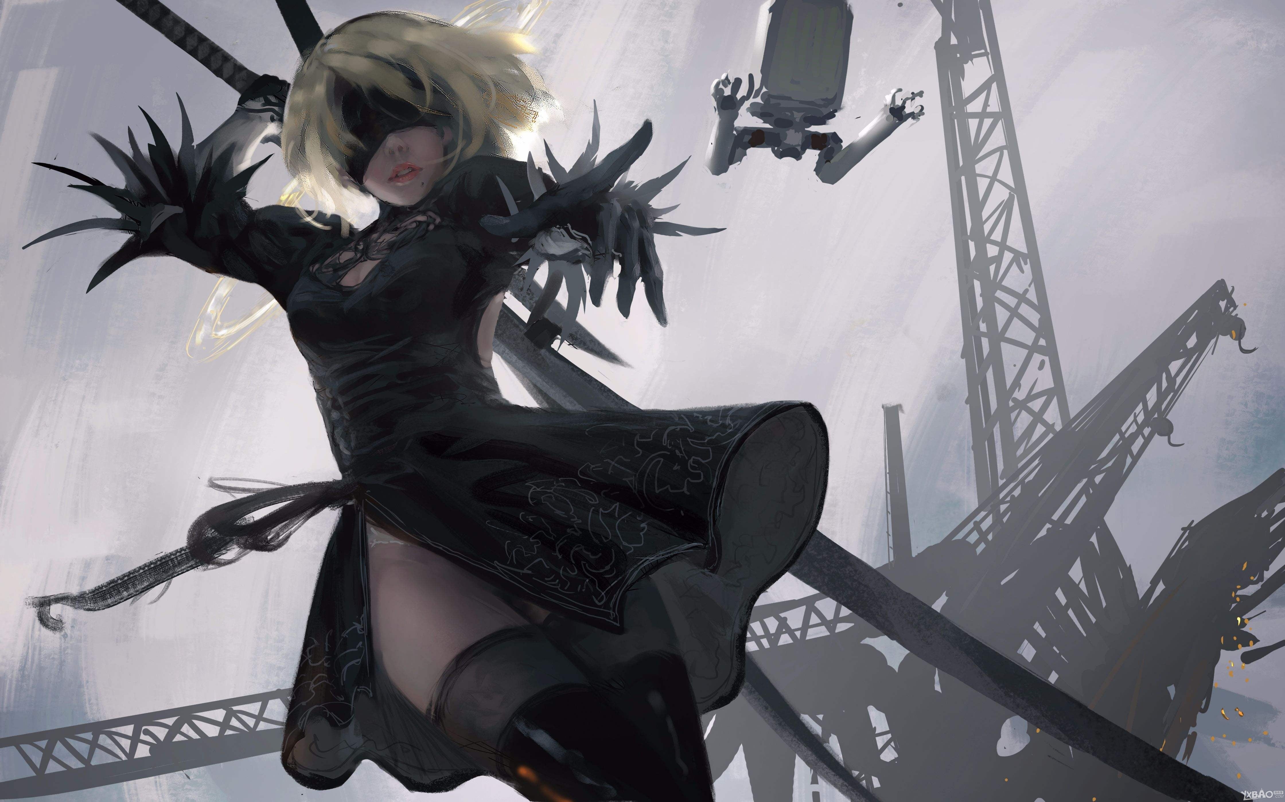 looking away, painting, anime girls, white hair, thighs, video games, one person, hairstyle, leisure activity, representation, artwork, digital art, sky, HD Wallpaper