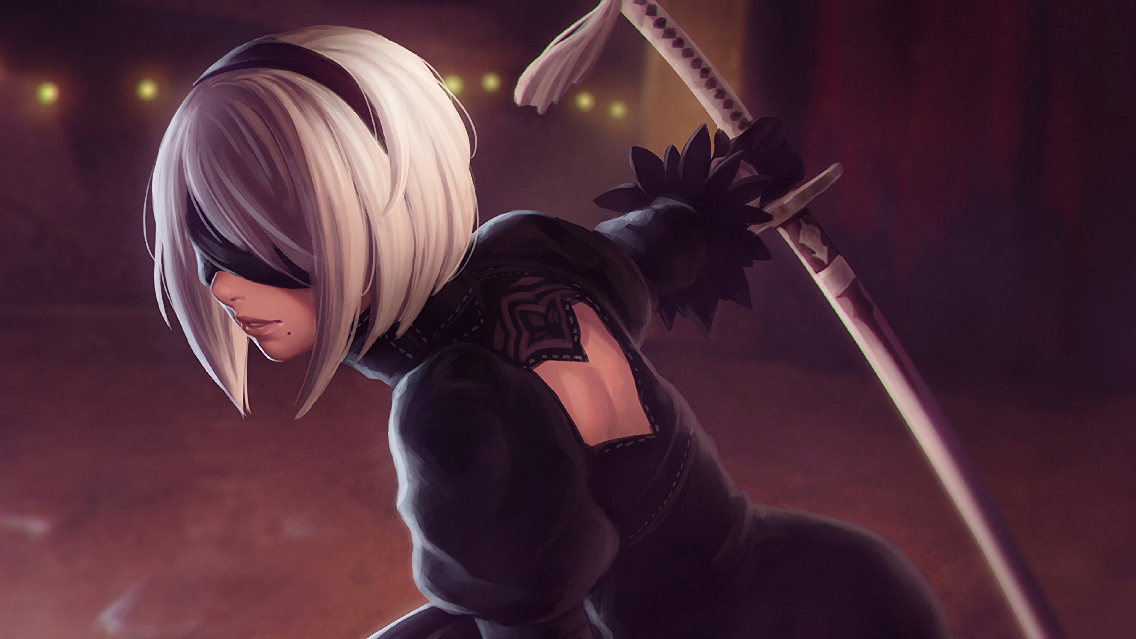 2B (Nier: Automata), focus on foreground, people, costume, white, females, imagination, digital, beauty, clothing, haired, anime, hair, young Women, HD Wallpaper