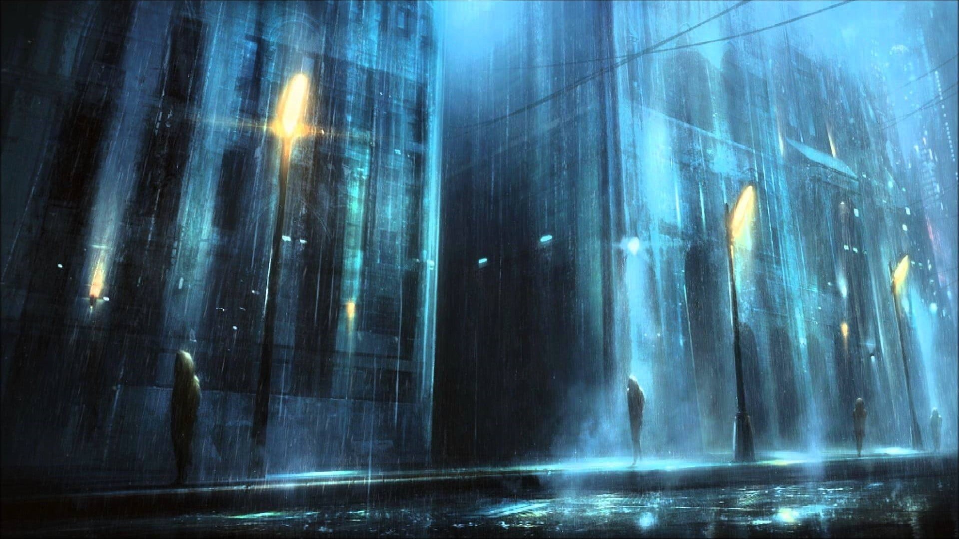 no people, gloomy, arts culture and entertainment, city, post, near, bright, outdoors, walking, futuristic, architecture, motion, wet street, 1080P, mystery, HD Wallpaper