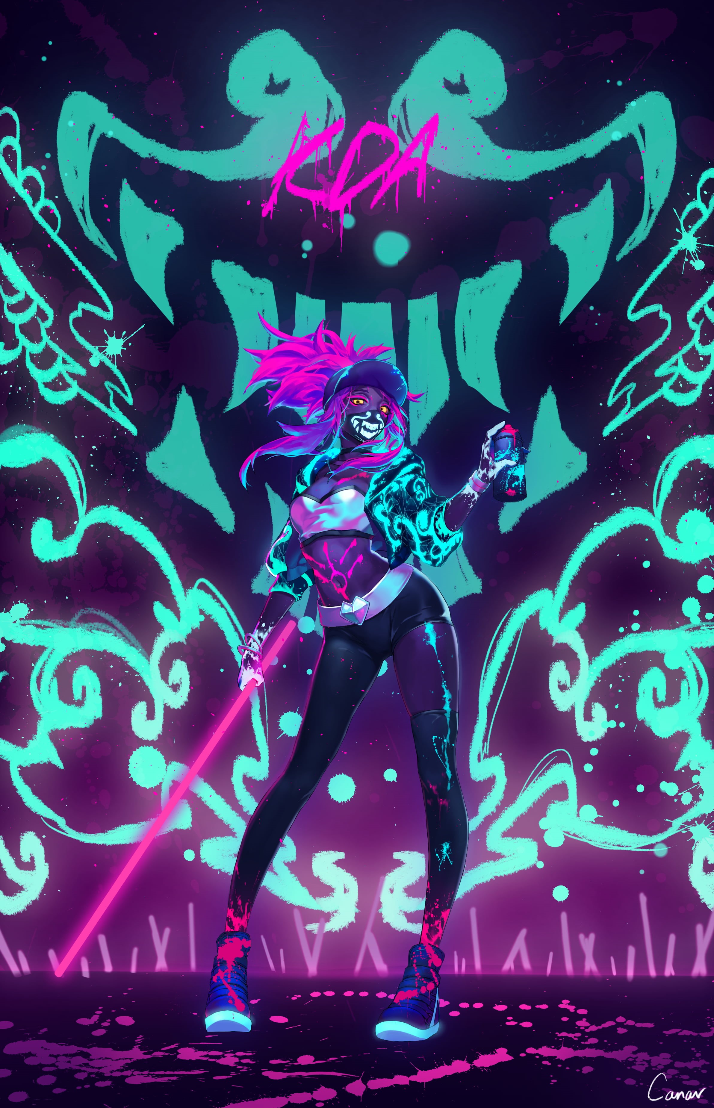 tight clothing, 2K, yellow eyes, K/DA, portrait display, video games, women, League of Legends, digital art, thighs, looking at viewer, purple hair, artwork, Phone HD Wallpaper
