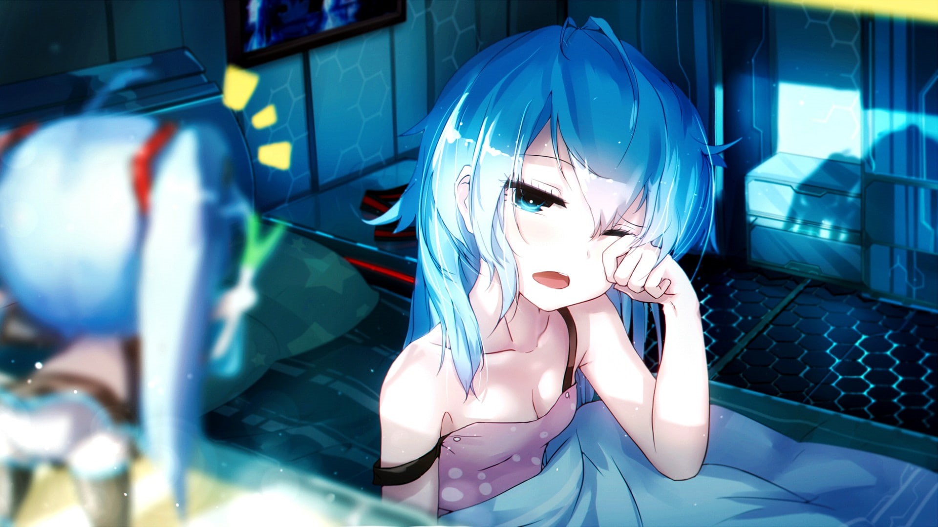 front view, illuminated, Vocaloid, character, mannequin, 1080P, still life, human representation, blue hair, close-up, anime girls, Hatsune Miku, HD Wallpaper