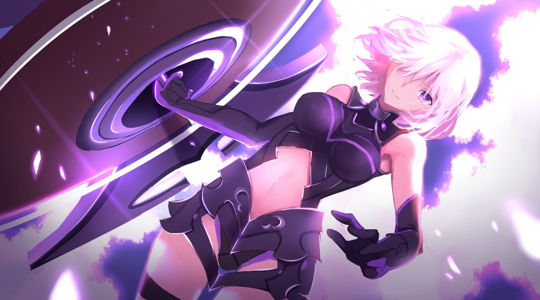 purple, pink color, Shielder (Fate/Grand Order), blond hair, pink, nature, purple eyes, hair, short hair, one person, futuristic, anime, 720P, child, adult, HD Wallpaper