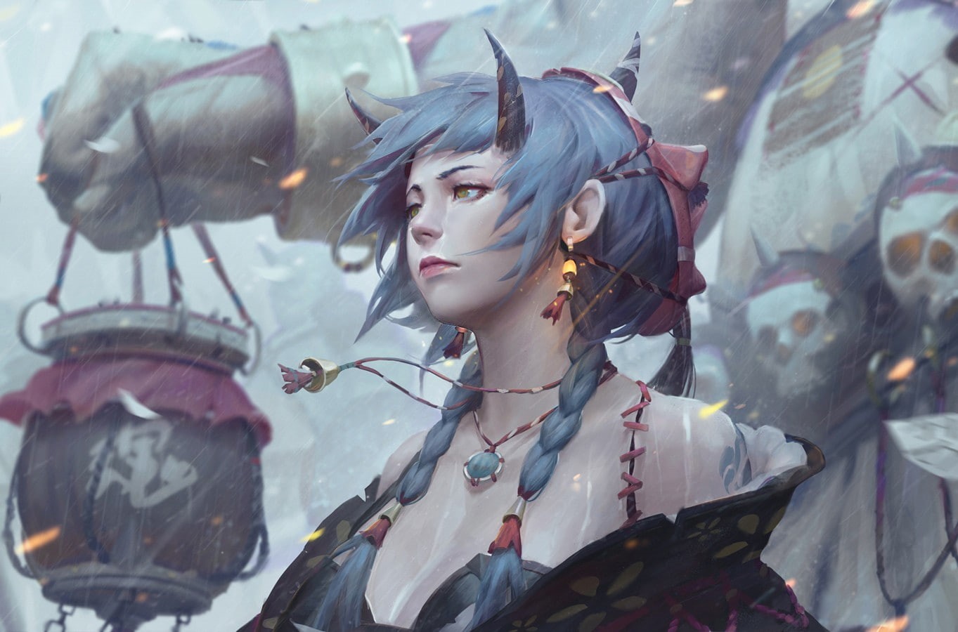 720P, artwork, horns, GUWEIZ, digital art, HD Wallpaper