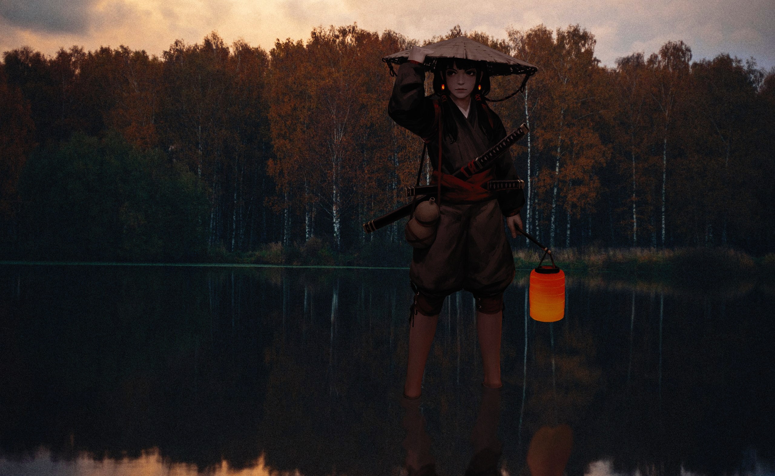 irl, anime, one person, hat, lifestyles, lake, young adult, clothing, nature, reflection, leisure activity, day, front view, outdoors, water, plant, adult, HD Wallpaper